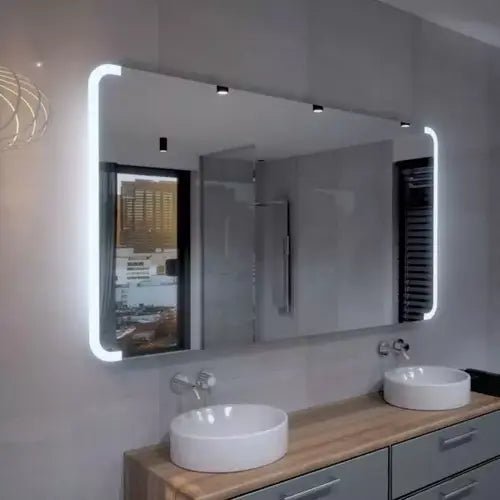 Miroir rétroéclairé LED de 2m x 1m fixé au mur, salle de bain moderne
