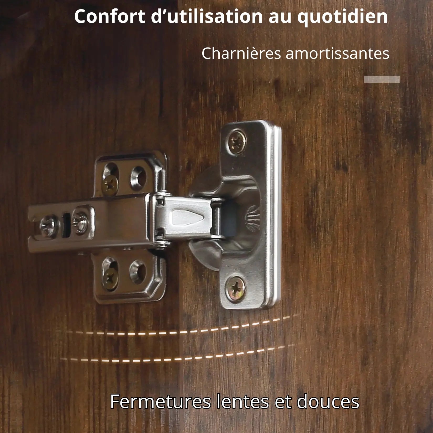 Armoire à miroir salle de bain équipée de charnières amorties pour fermeture douce et silencieuse.