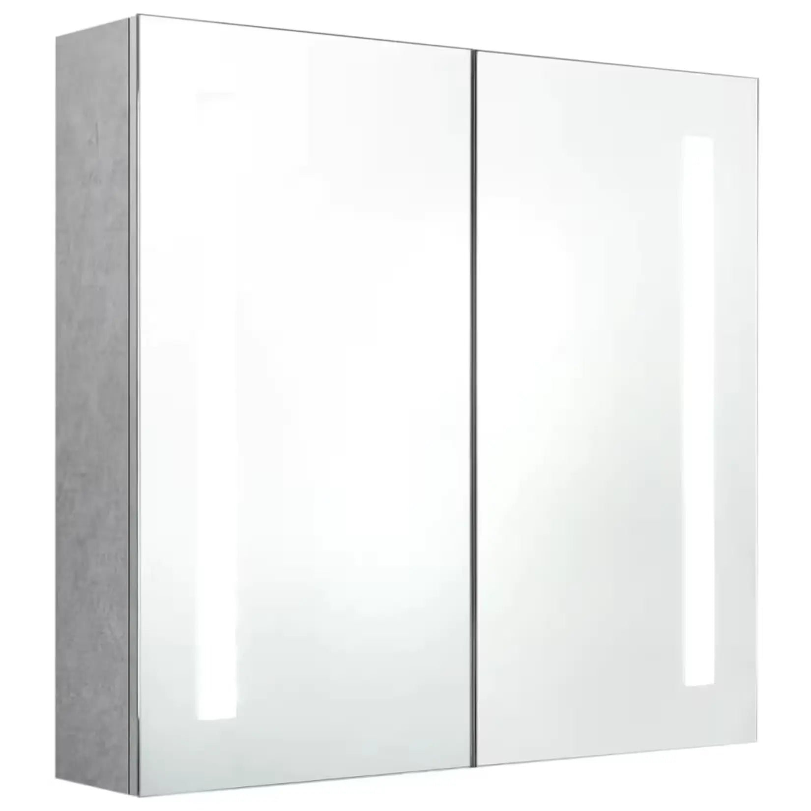 Vue de l’armoire miroir salle de bain 60 cm avec les LED allumées sur les deux portes miroir.