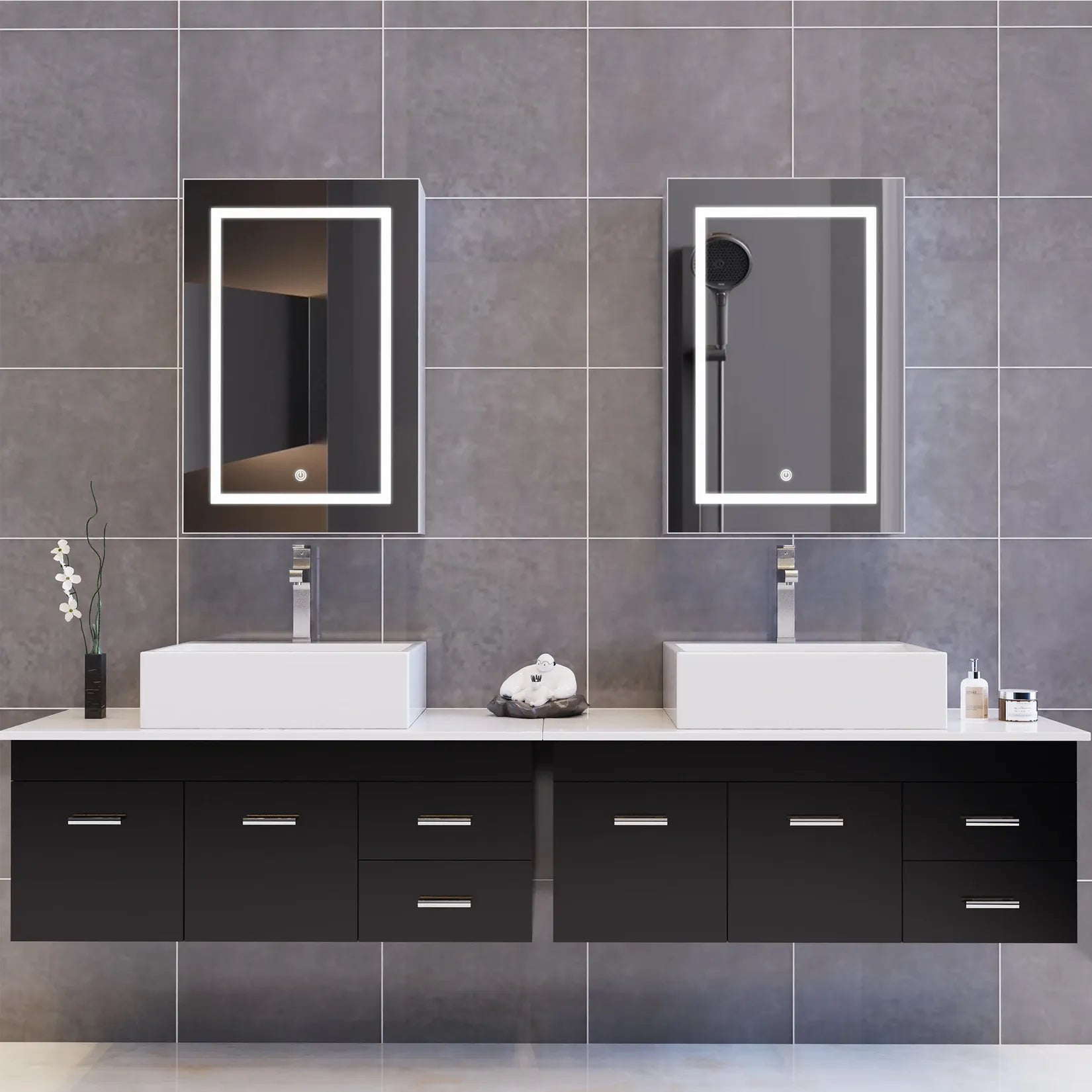 Armoire Miroir Salle de Bain LED – deux armoires 50×70 cm installation double vasque.