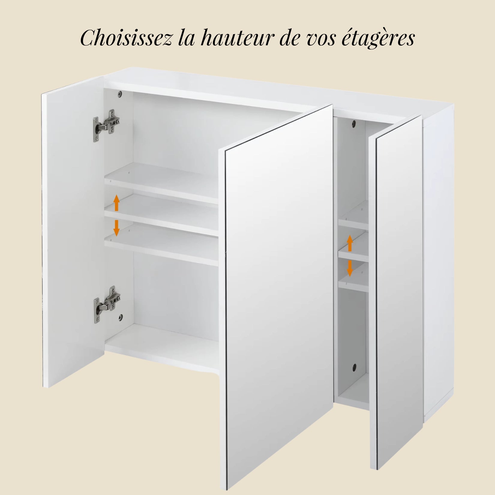 Étagères modulables de l'armoire salle de bain pour un rangement personnalisé.