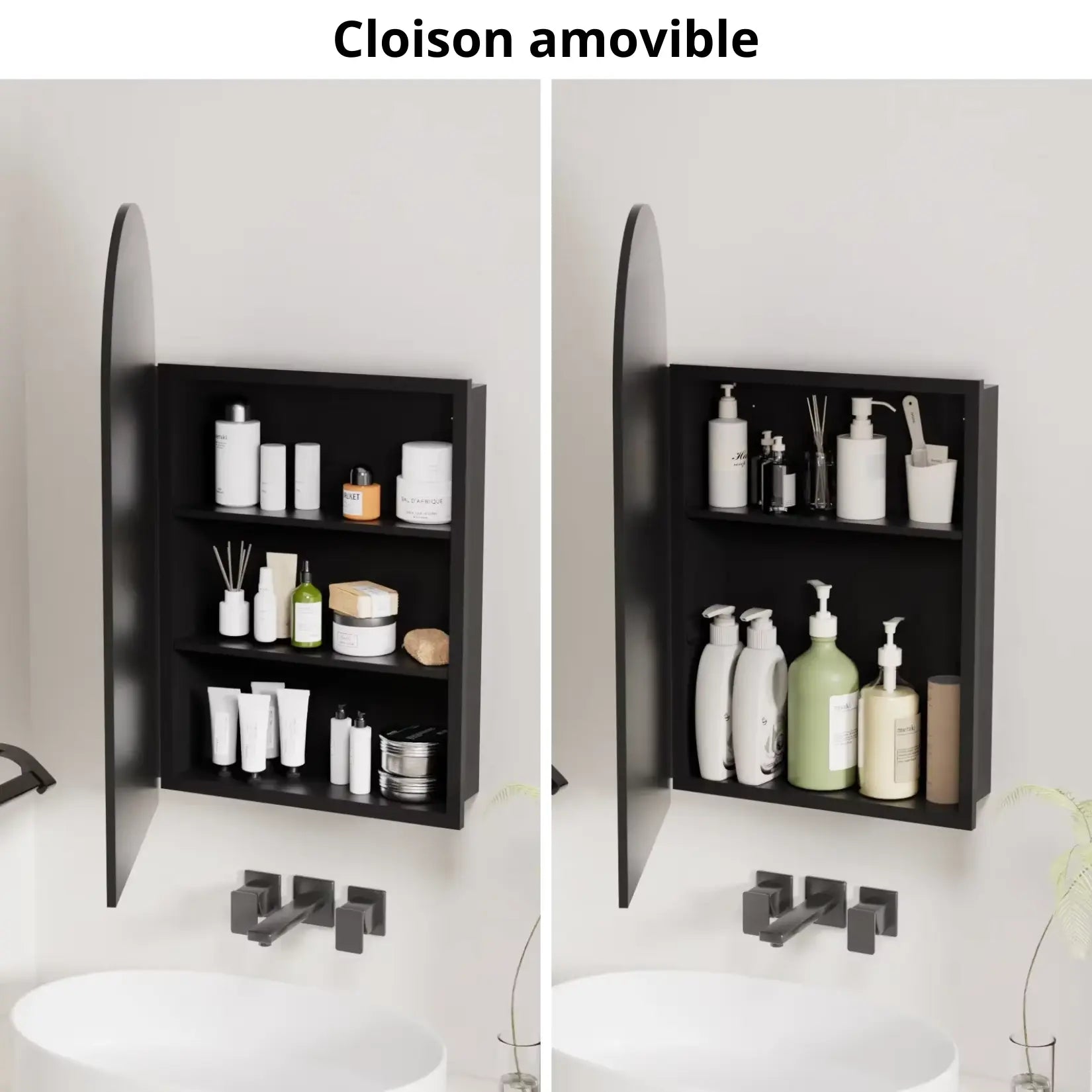 Armoire Salle de Bain Miroir LED Noir - Étagères Ajustables.