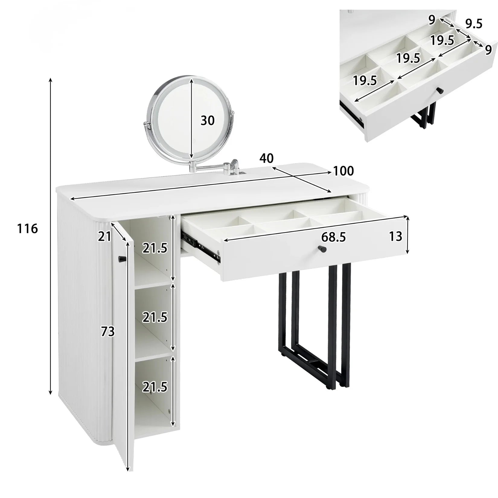 Coiffeuse avec Miroir Dimensions 100x40x116 cm.