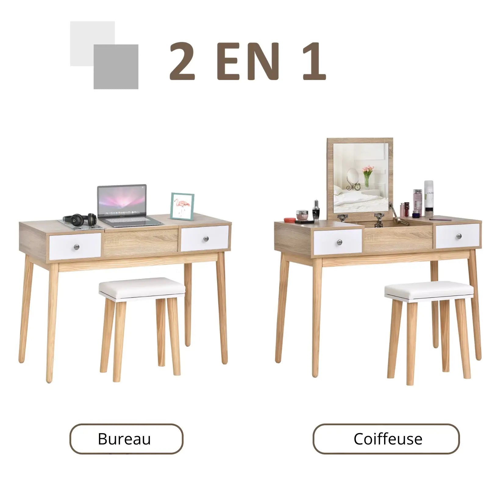 Coiffeuse meuble scandinave 2 en 1 bureau.