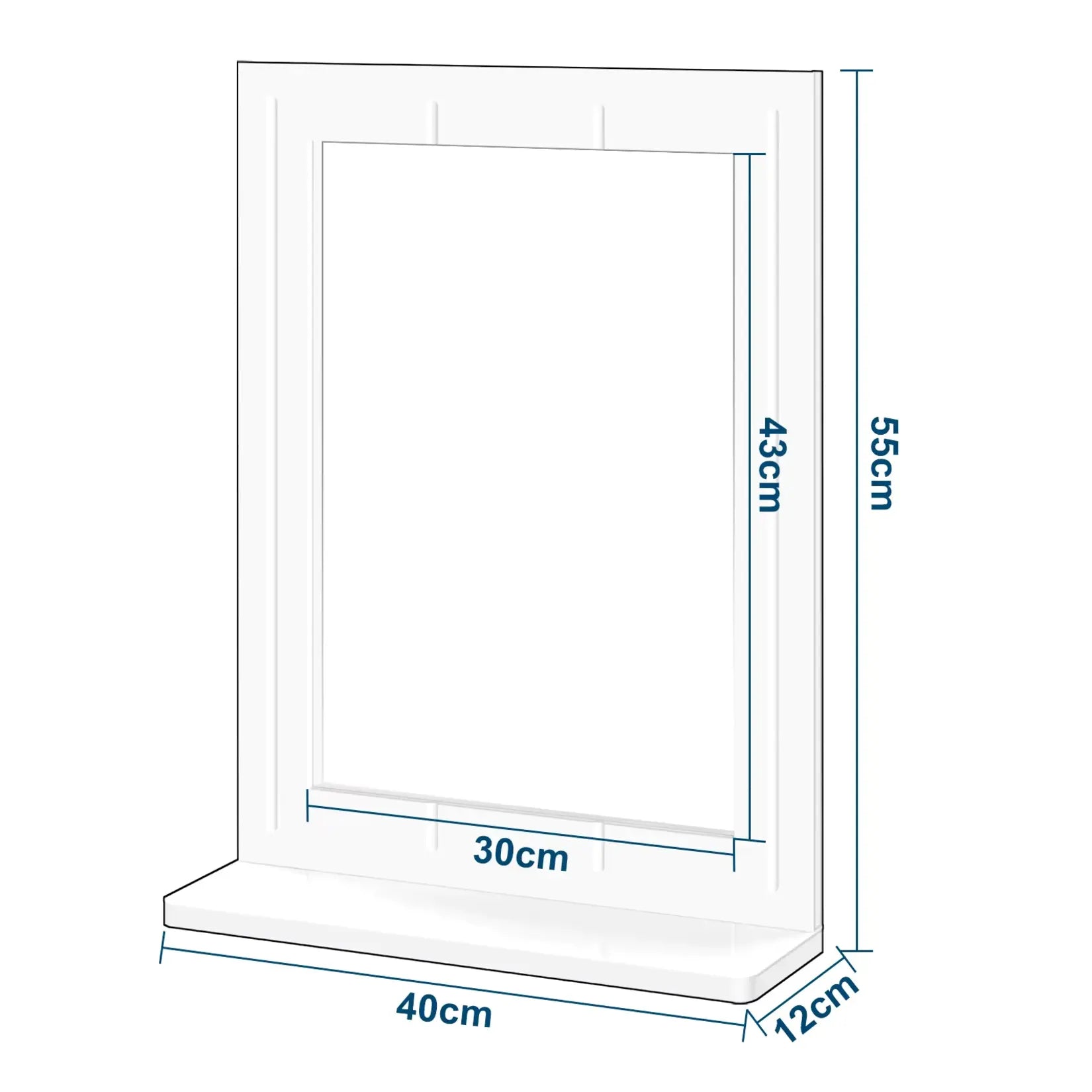Dimensions du miroir mural blanc avec étagère.
