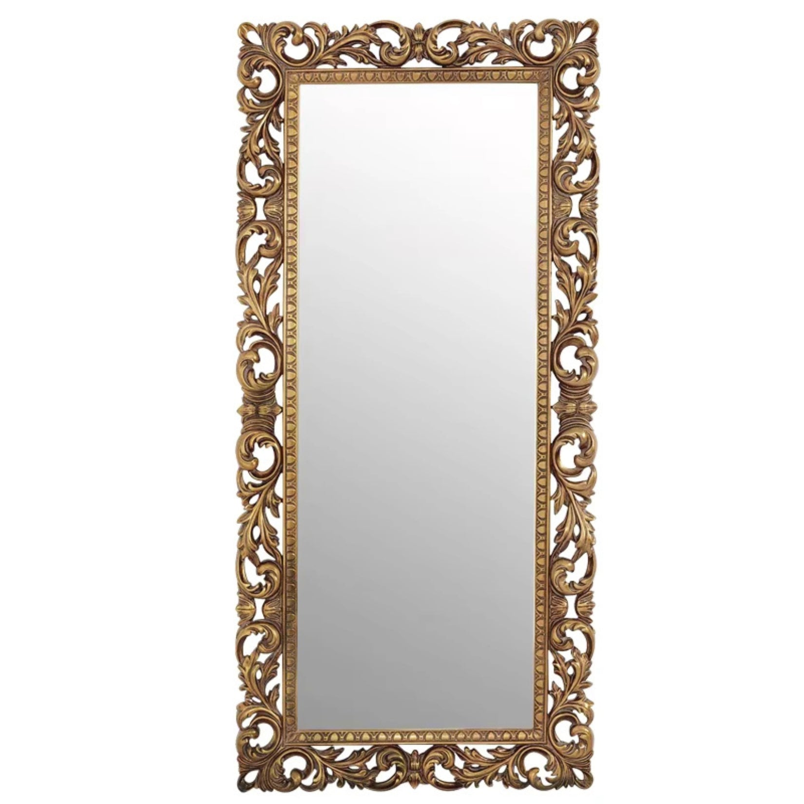 Miroir baroque classique de 180 cm avec cadre en bois, parfait pour un style intemporel et chic.