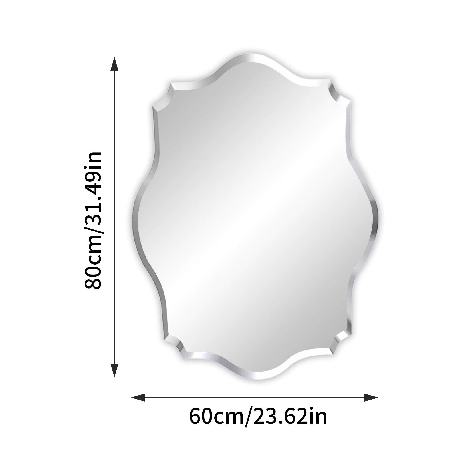 Grand miroir mural design de 60x80 cm avec bordures biseautées.