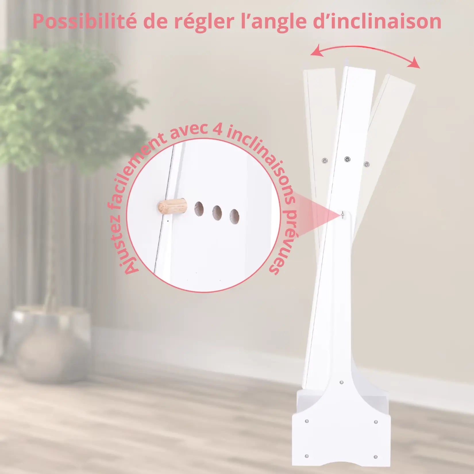 Système de réglage d’inclinaison à 4 positions pour la grande armoire bijoux miroir pas cher.