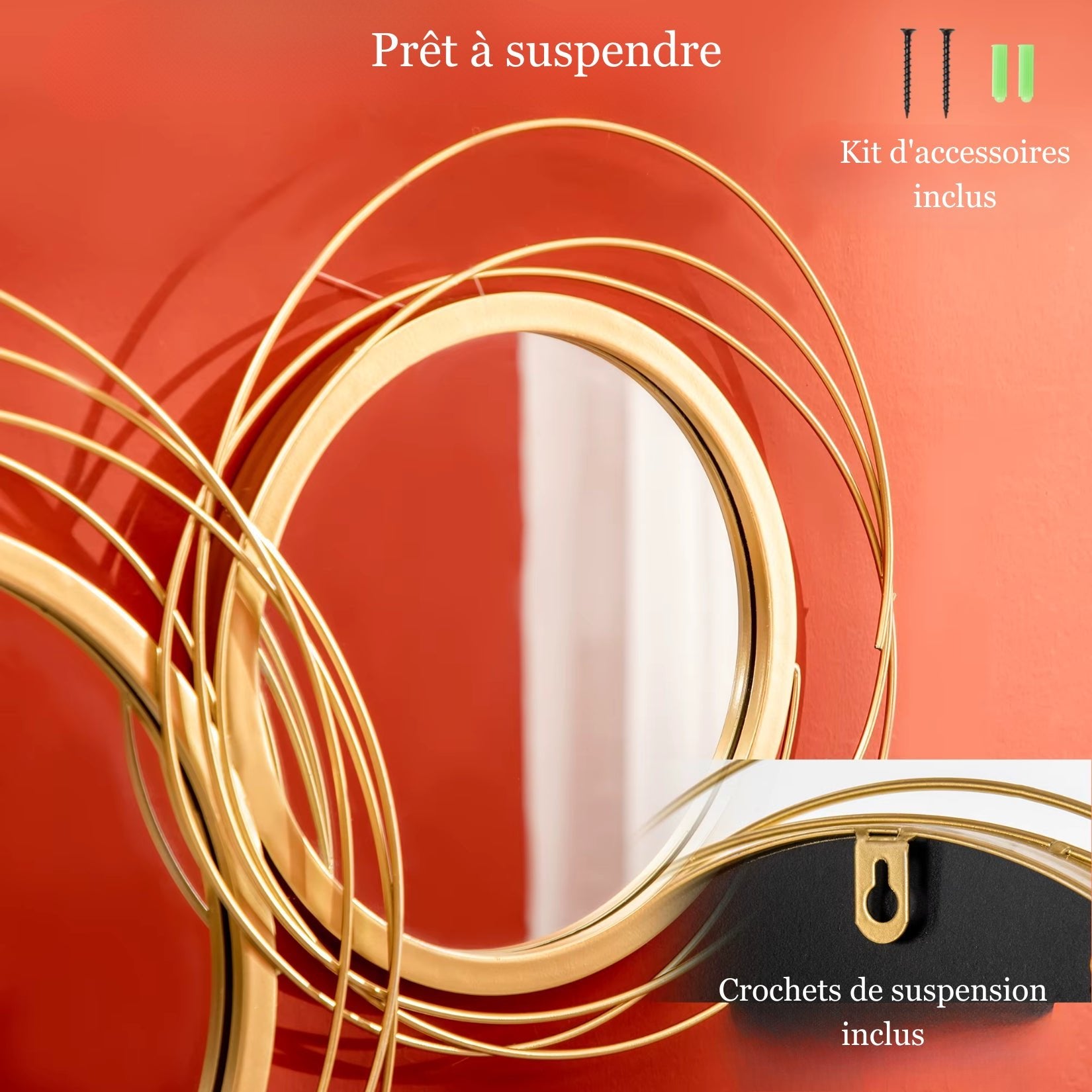Notre lot de miroirs ronds doré est livré avec son kit de fixation.