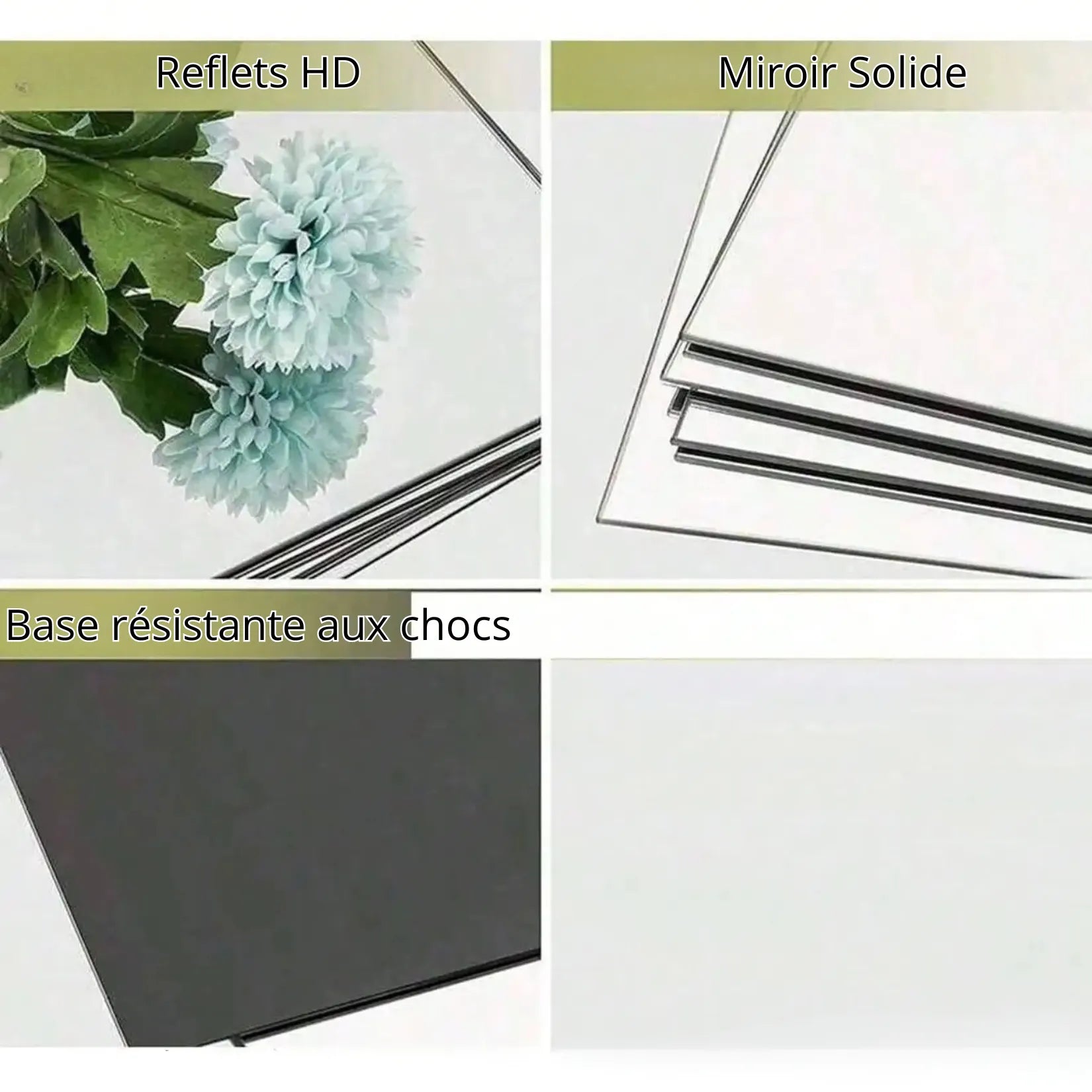 Miroir à coller acrylique reflet HD et base résistante aux chocs lot 8 pièces.