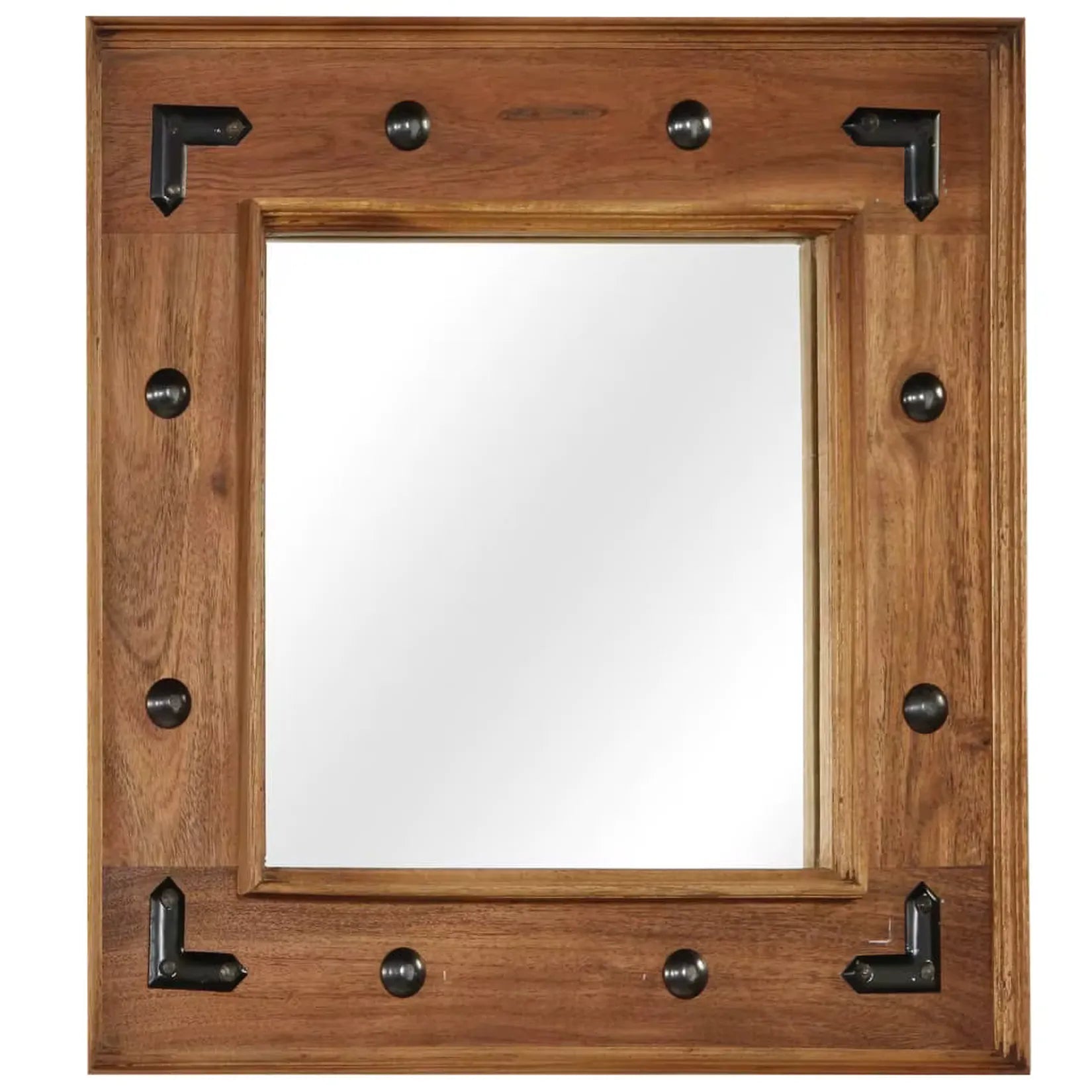 Miroir Acacia Massif Cadre Bois Acier Noir Face.