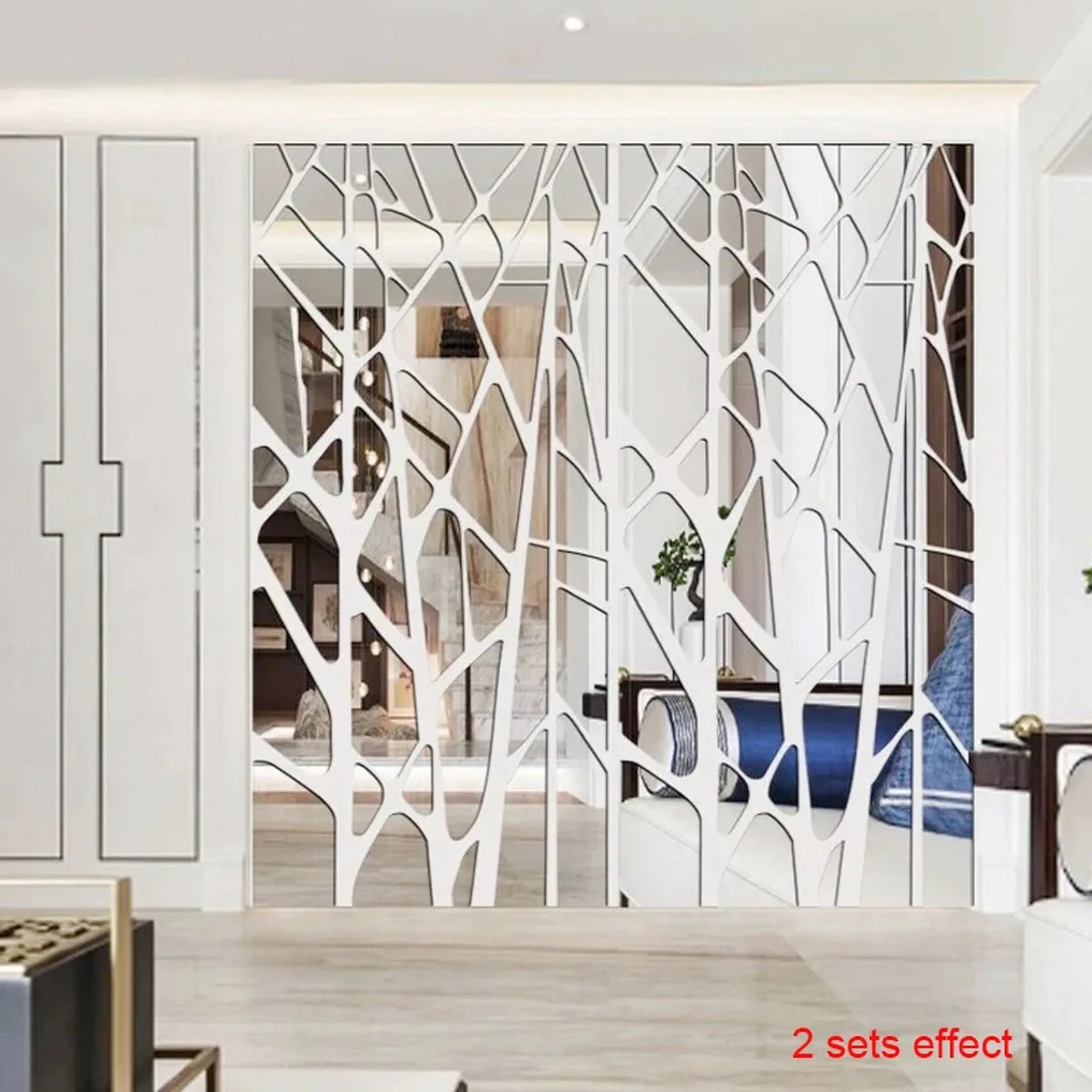 Miroir adhésif motif branches composition 2 sets entrée.