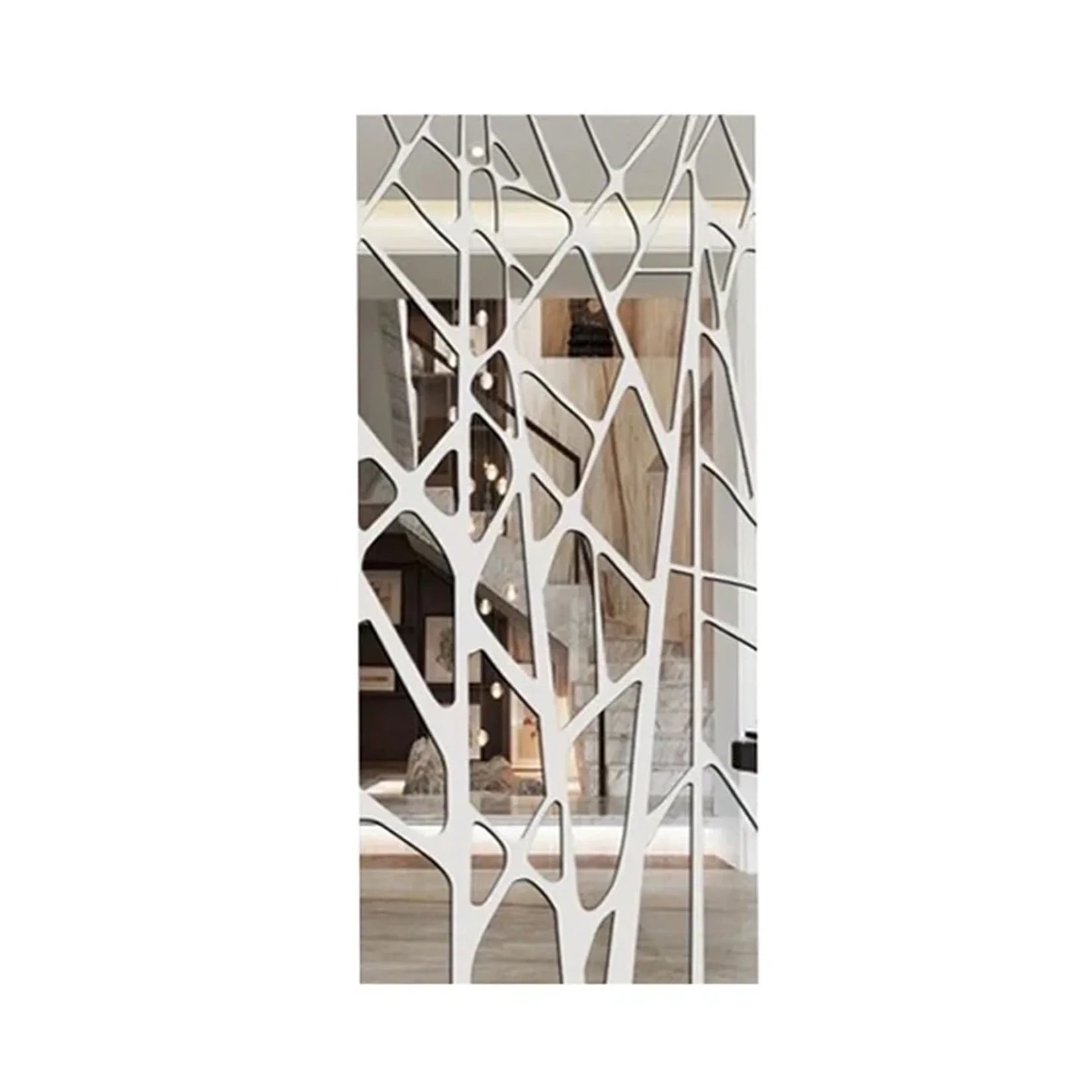 Miroir adhésif mural motif branches acrylique argenté.