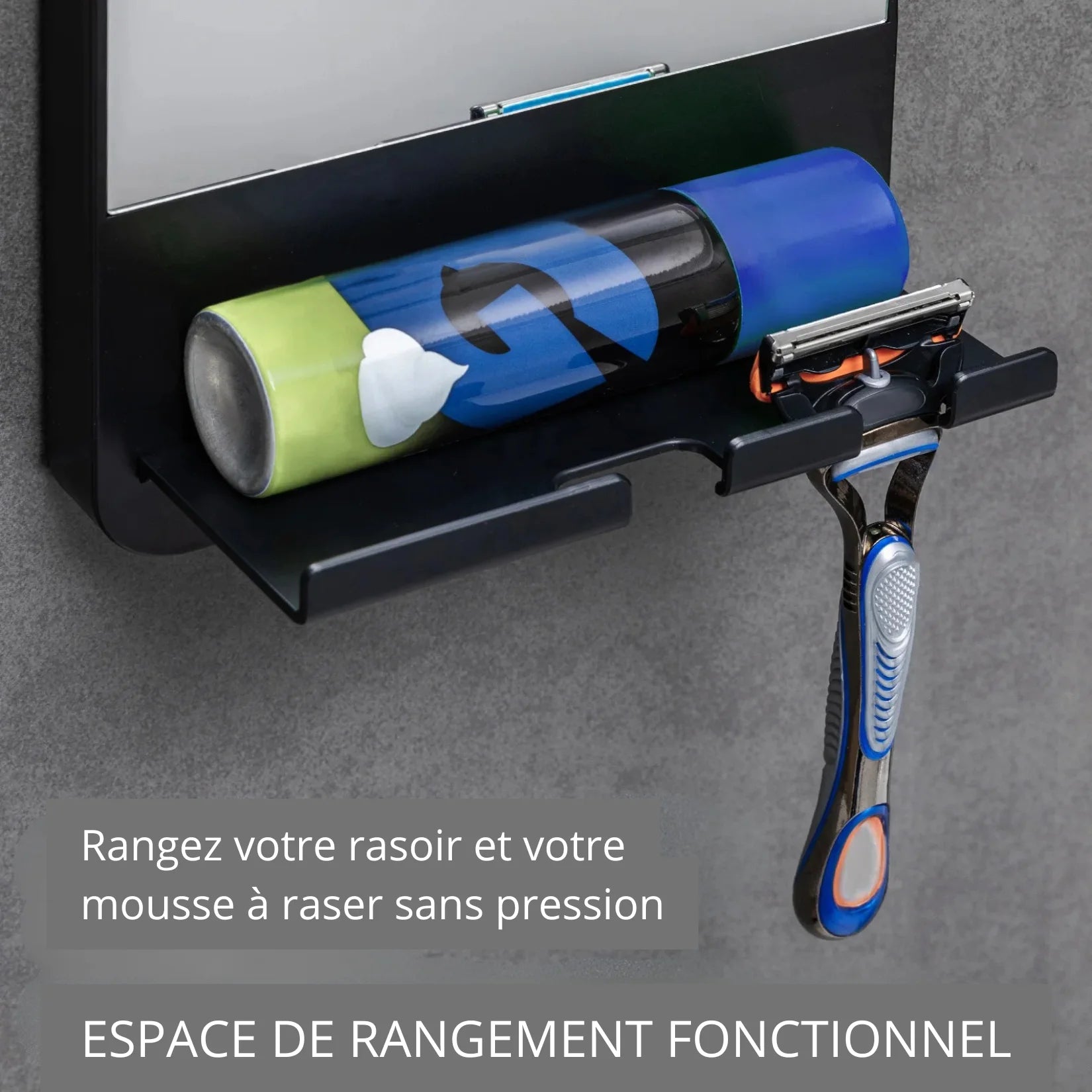 Miroir Antibuée Douche avec Étagère de Rangement.