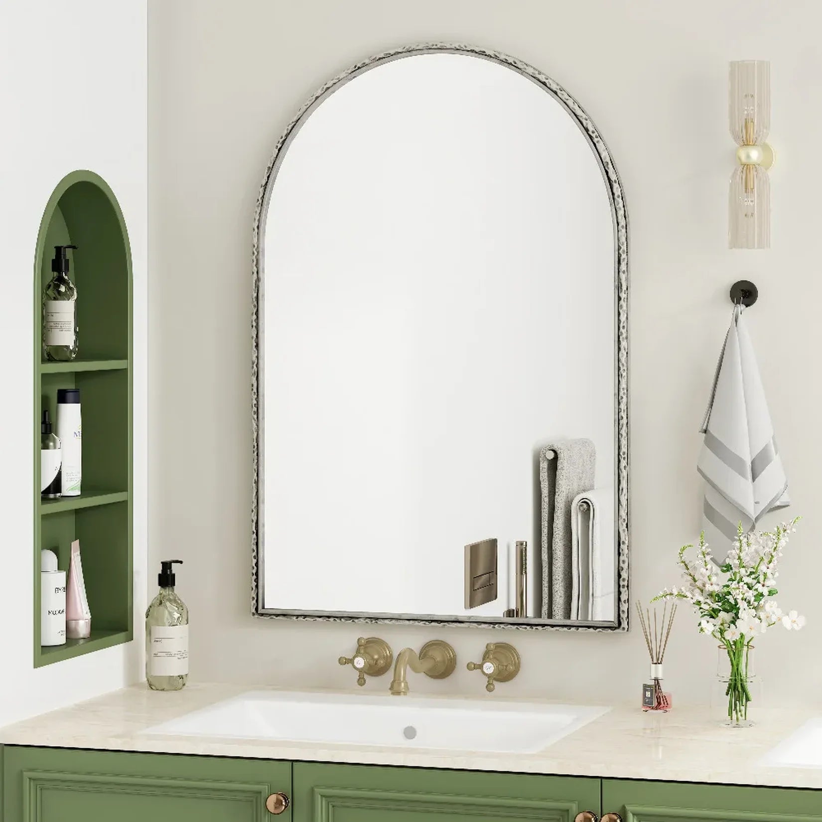 Miroir argenté 61x91 salle de bain meuble vert.