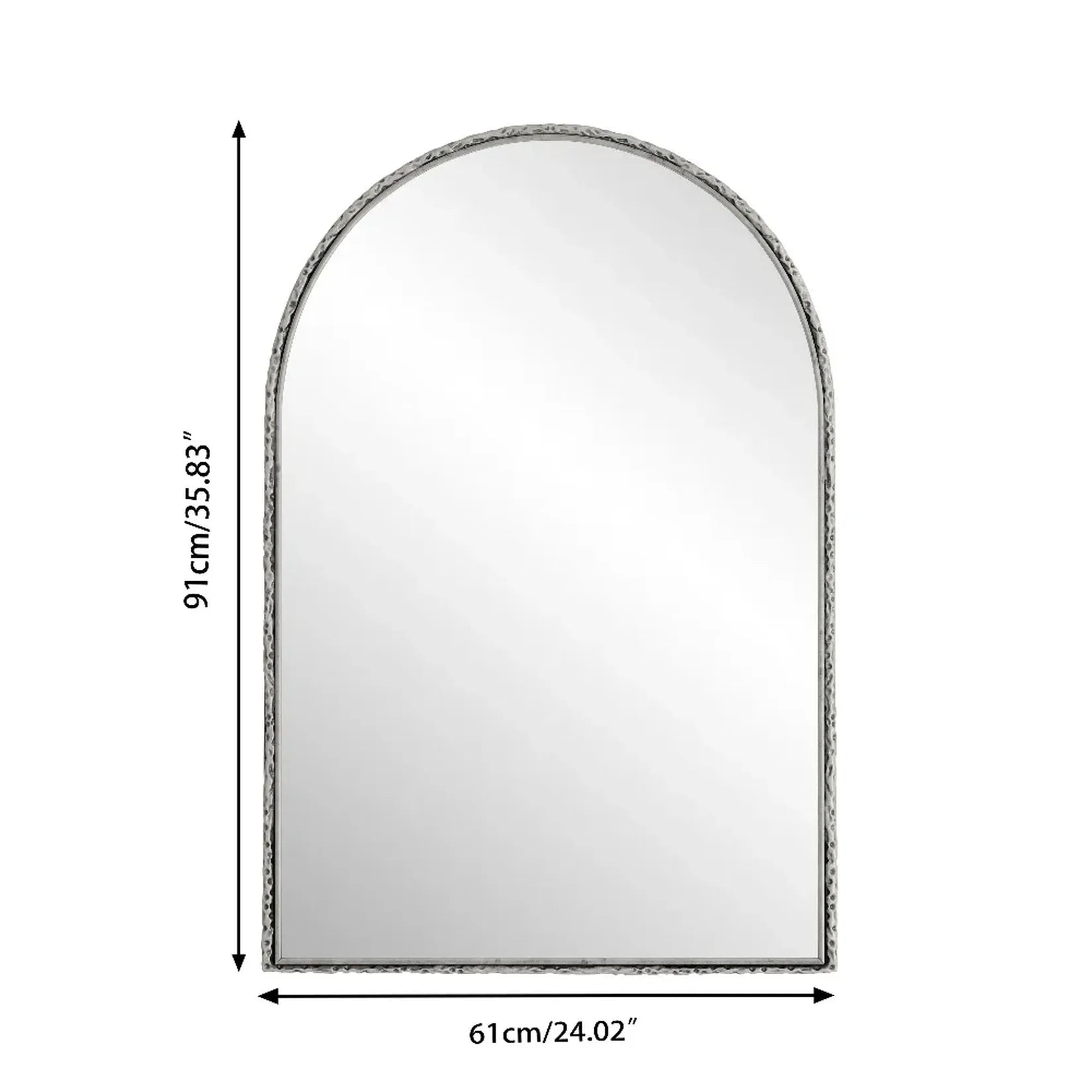 Miroir argenté dimensions 61x91 cm forme arche.
