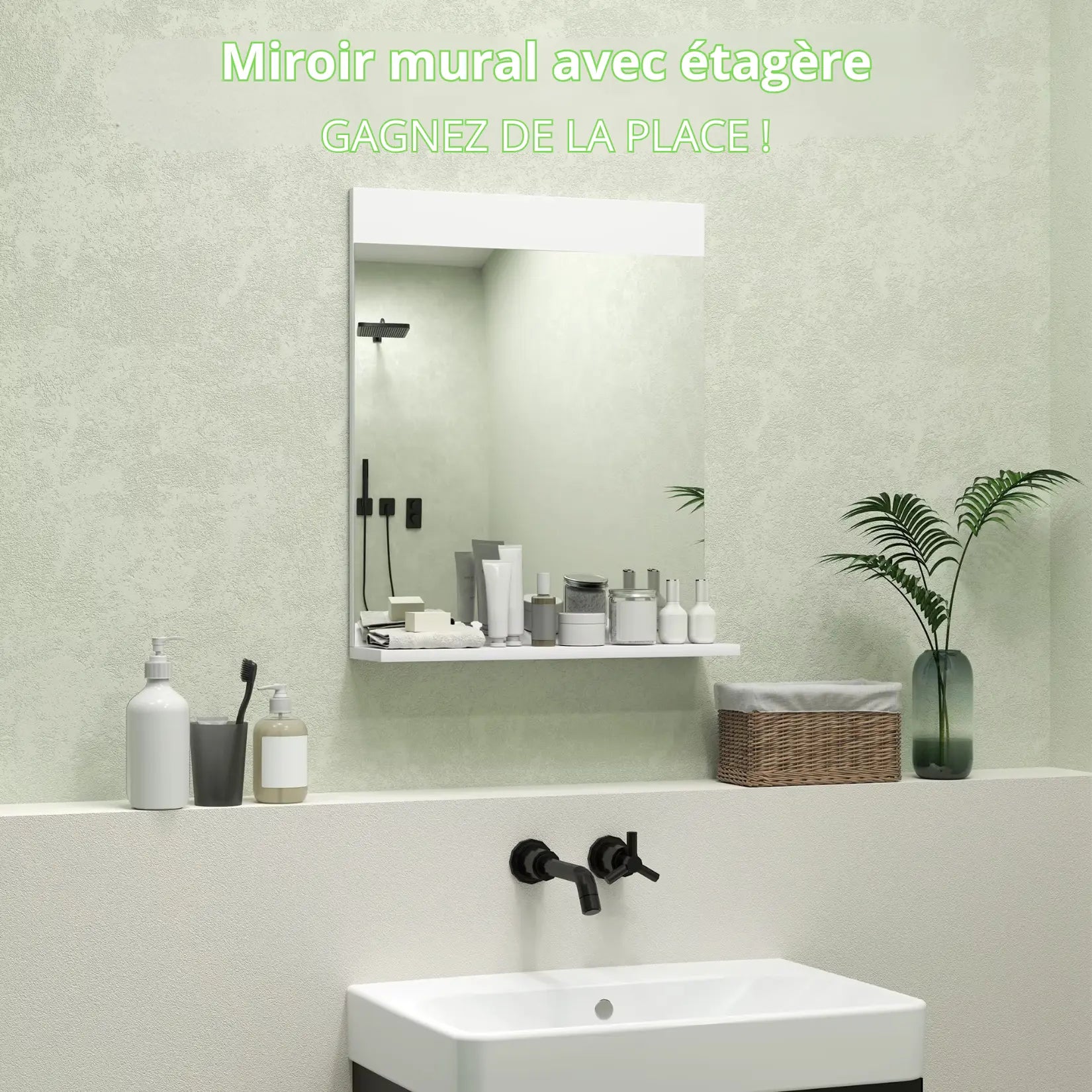 Miroir avec Étagère Salle de Bain - Ambiance Gain de Place.