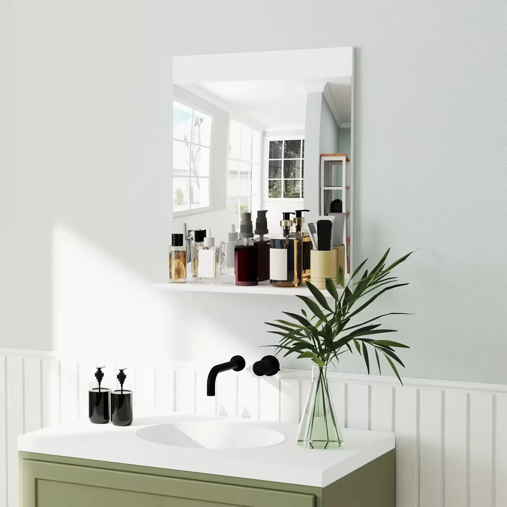 Miroir avec Étagère Salle de Bain Blanc - Ambiance Meuble Vert.