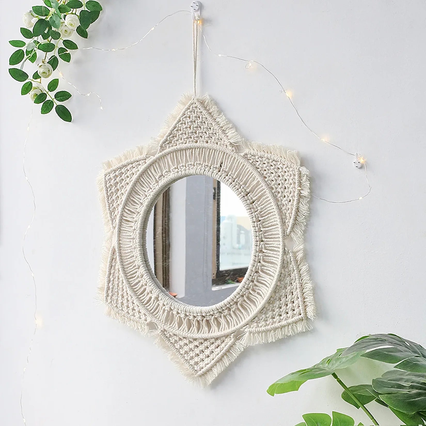 Miroir Bohème Macramé Ambiance Murale Plantes.