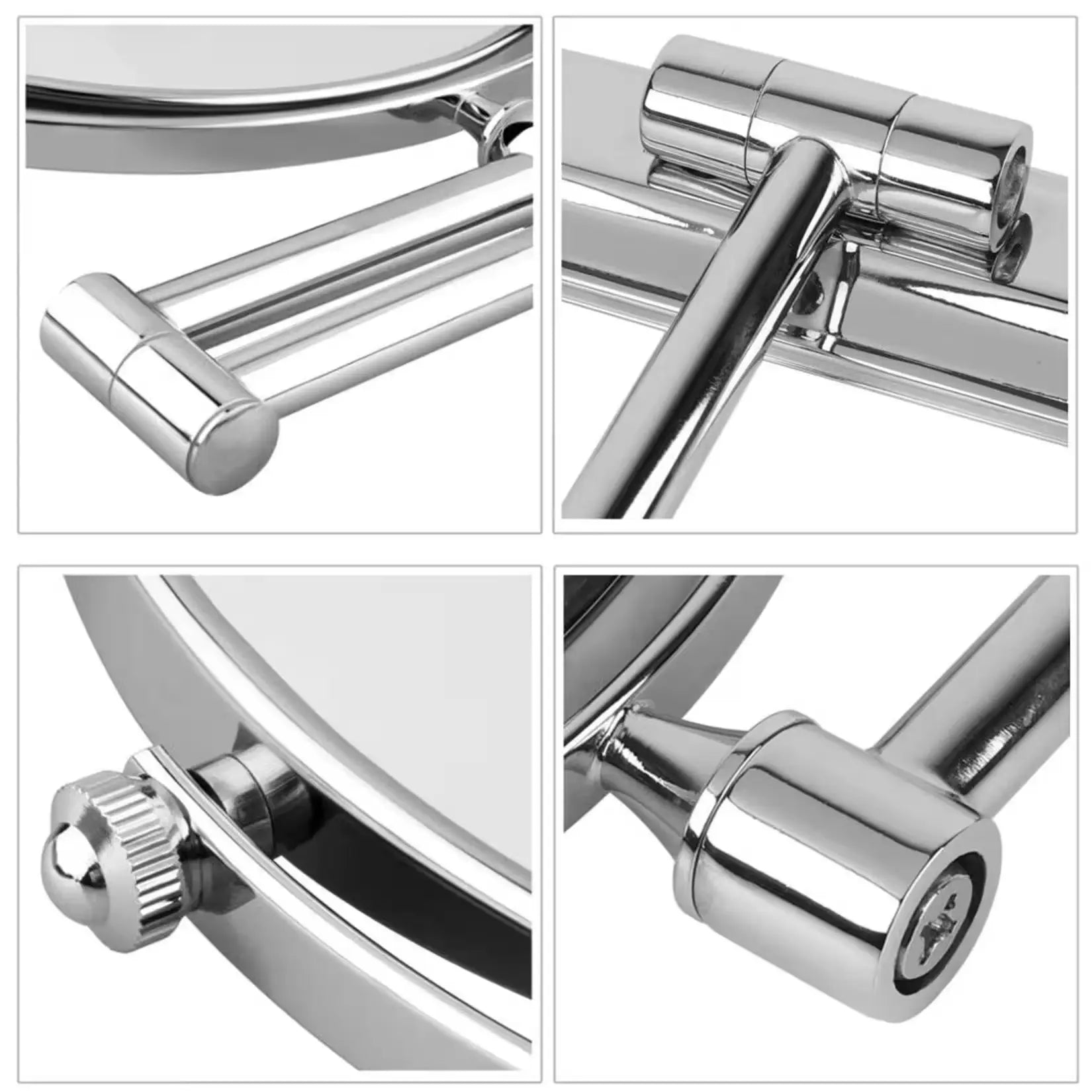 Détails du miroir bras articulé avec finition chrome brillante.