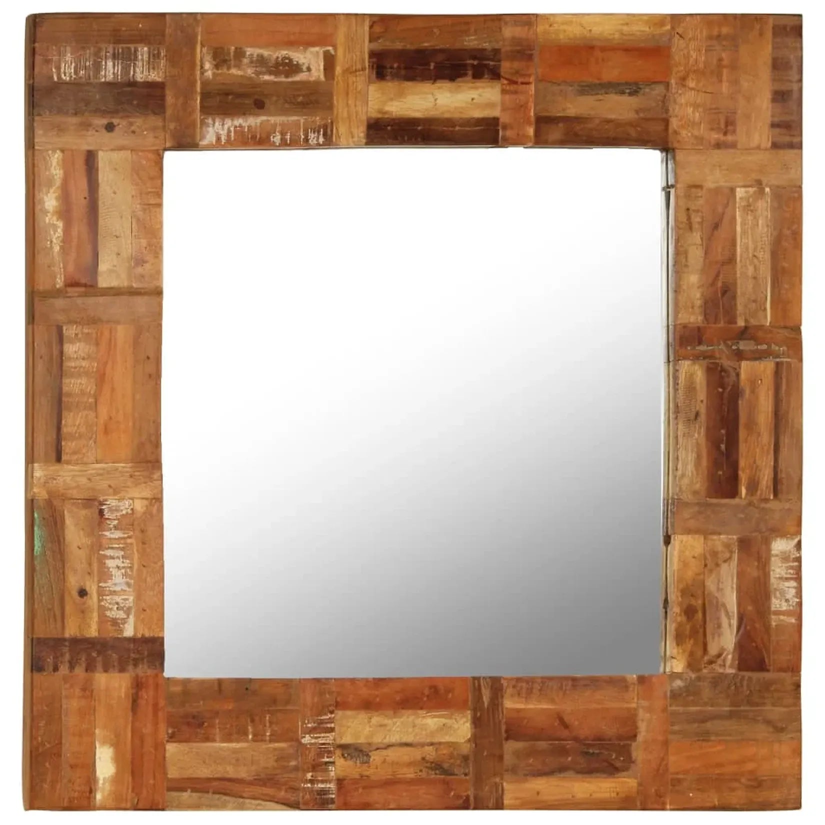 Miroir Cadre Bois Recyclé blocs face variations couleurs naturelles.