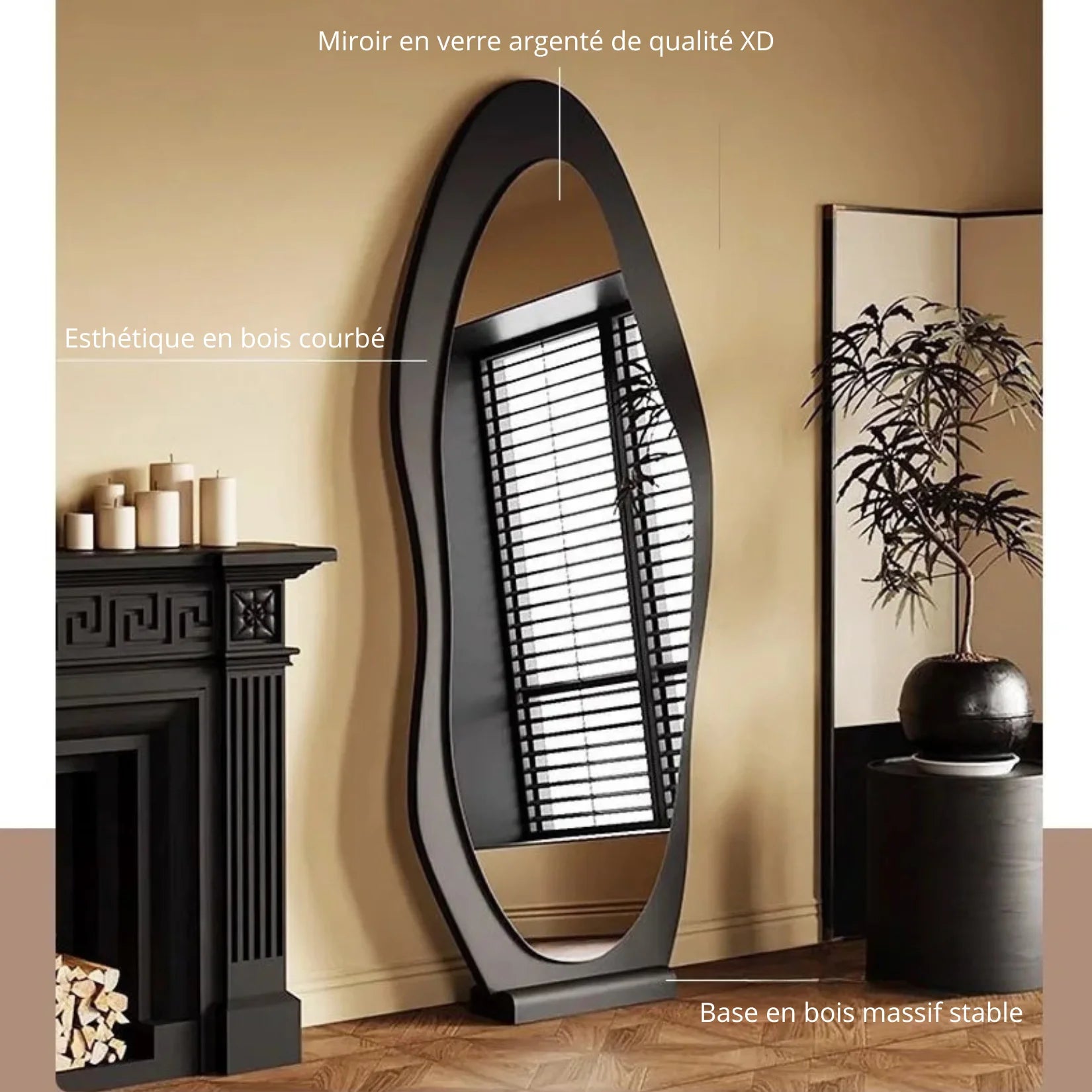 Miroir Chambre Sur Pied Design Organique Noir.
