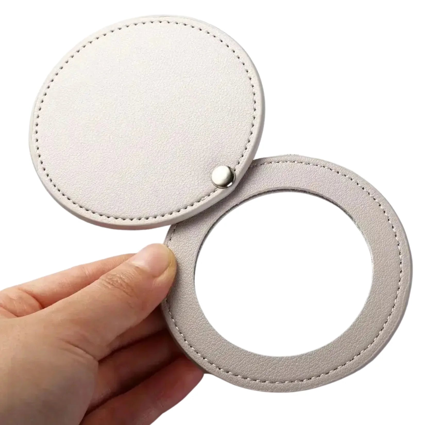 Miroir de Poche Cuir Ouvert Étui Rabattable.