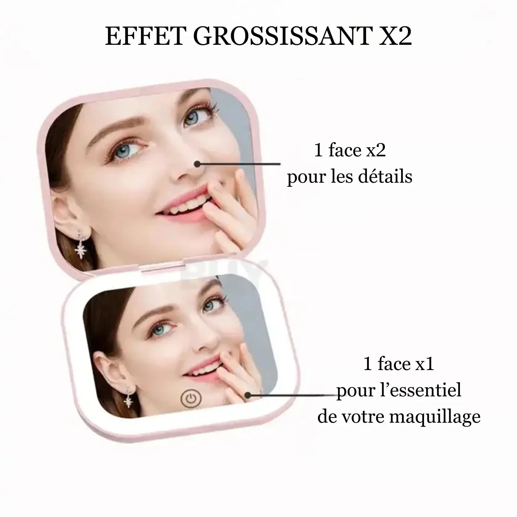 Miroir de poche grossissant avec effet x2 pour une précision parfaite sur les détails.