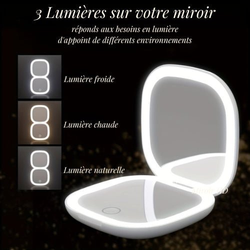 Miroir de poche LED avec 3 lumières adaptables pour différents environnements