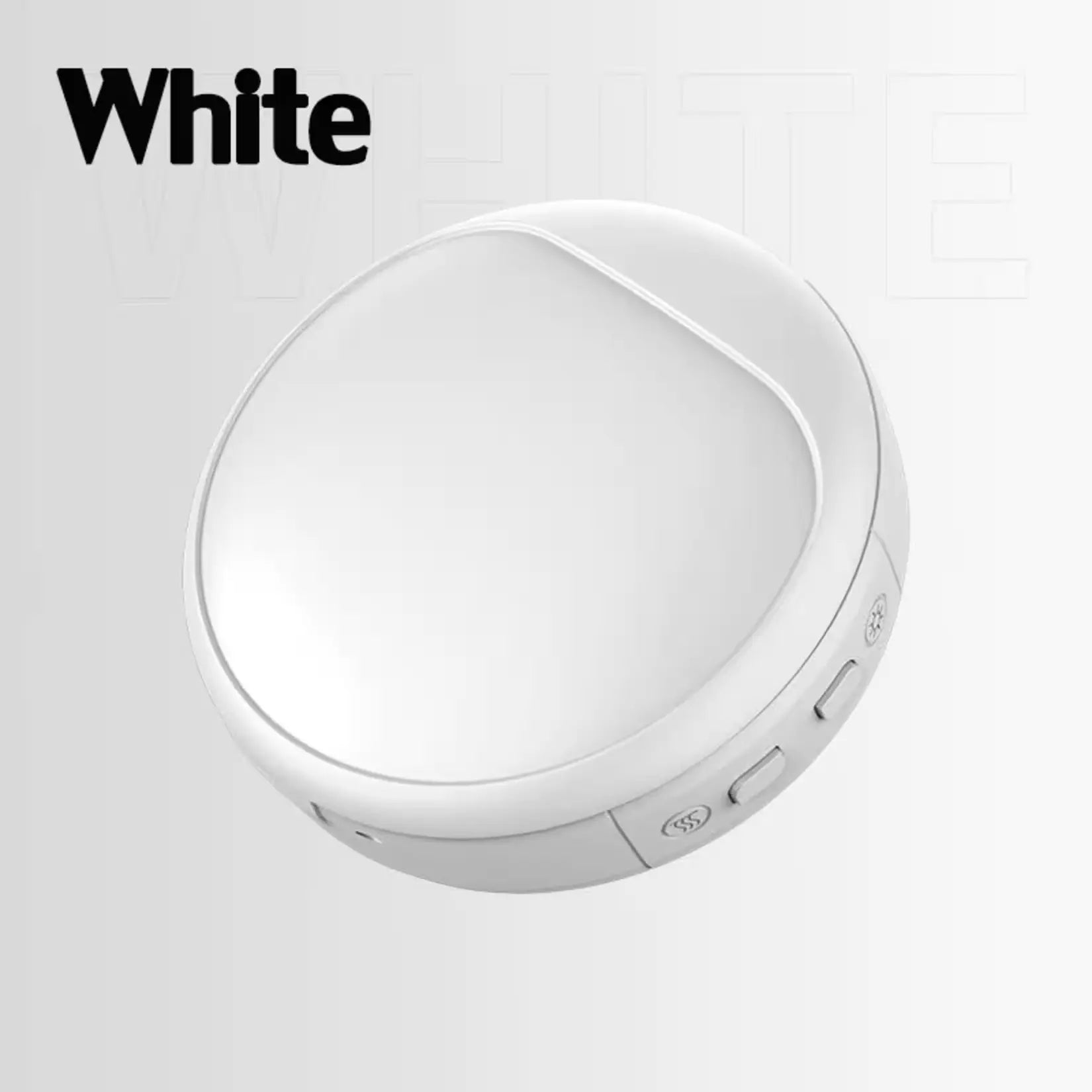 Miroir de poche lumineux blanc à design épuré et surface lisse pour un usage quotidien.