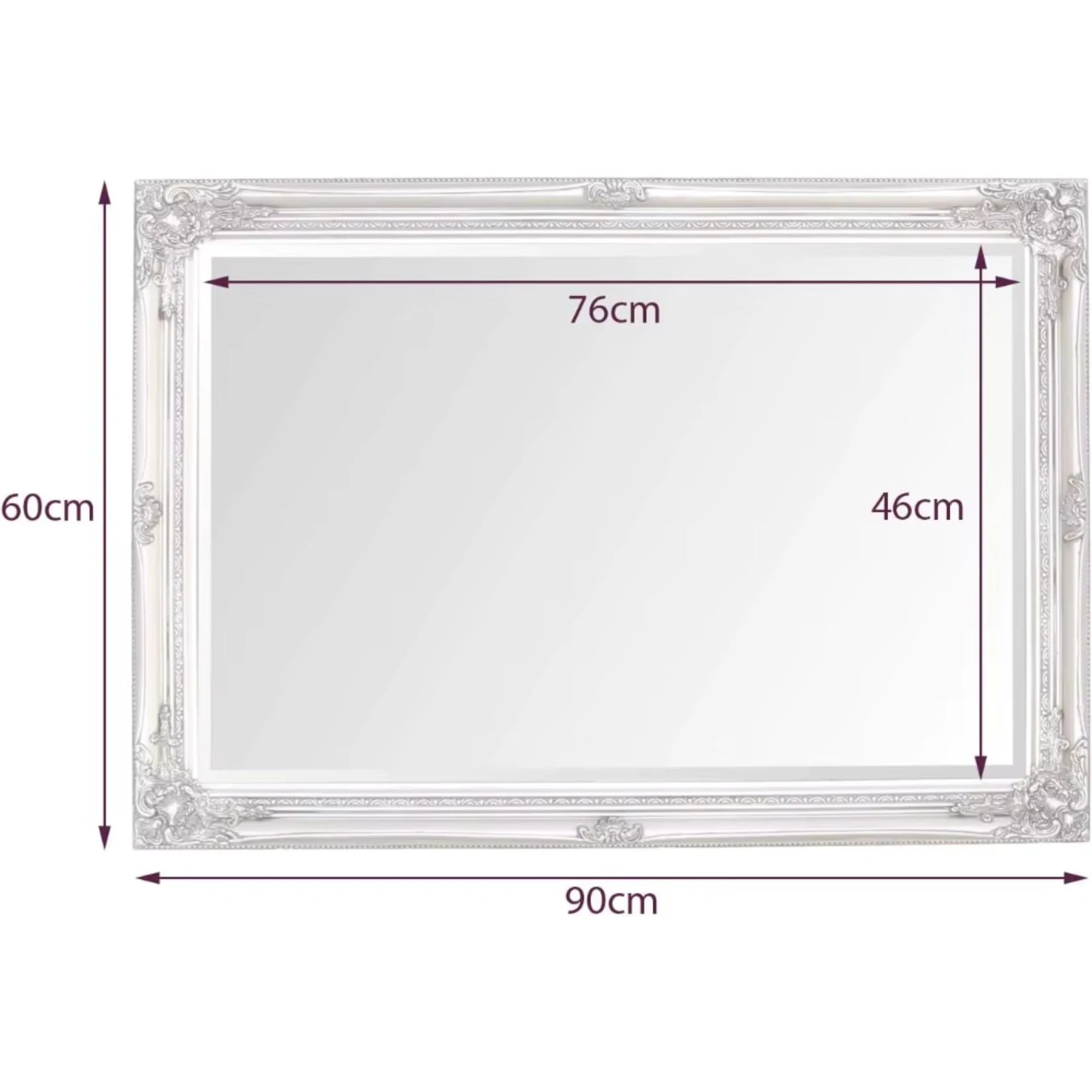 Dimensions du miroir en bois rectangulaire-60x90-cm.
