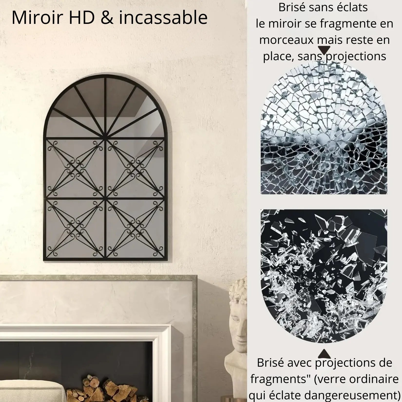 Miroir en fenêtre HD incassable – comparatif verre sécurit sans éclats vs verre ordinaire.