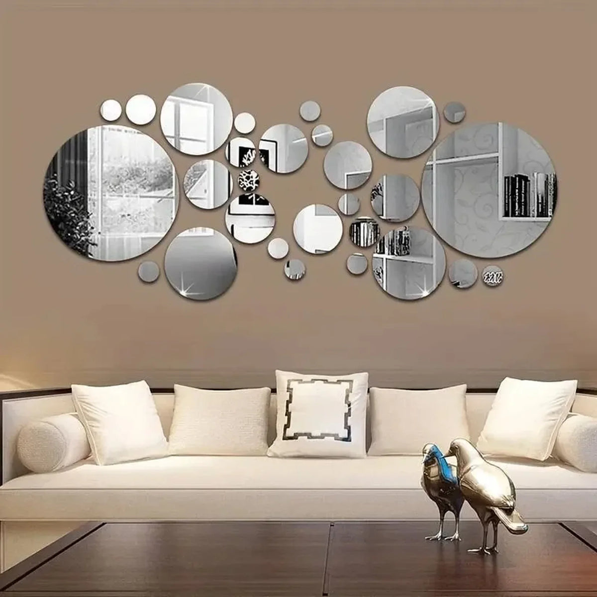 CREATCABIN 32 Pièces Stickers Miroirs Muraux Acrylique Cercles - Décoration Salon Chambre Rouge