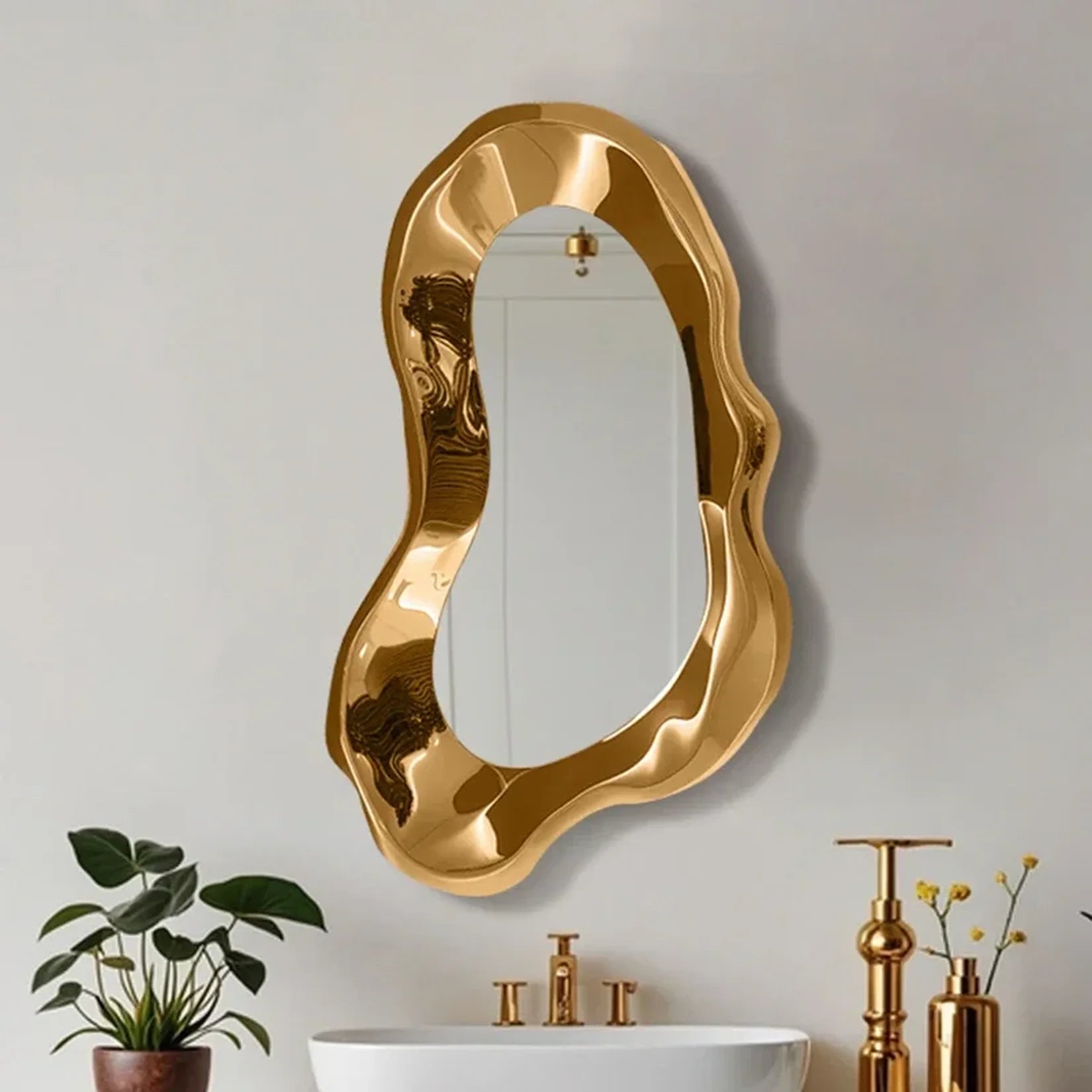 Miroir d'Entrée Doré Cadre Sculptural 3D.