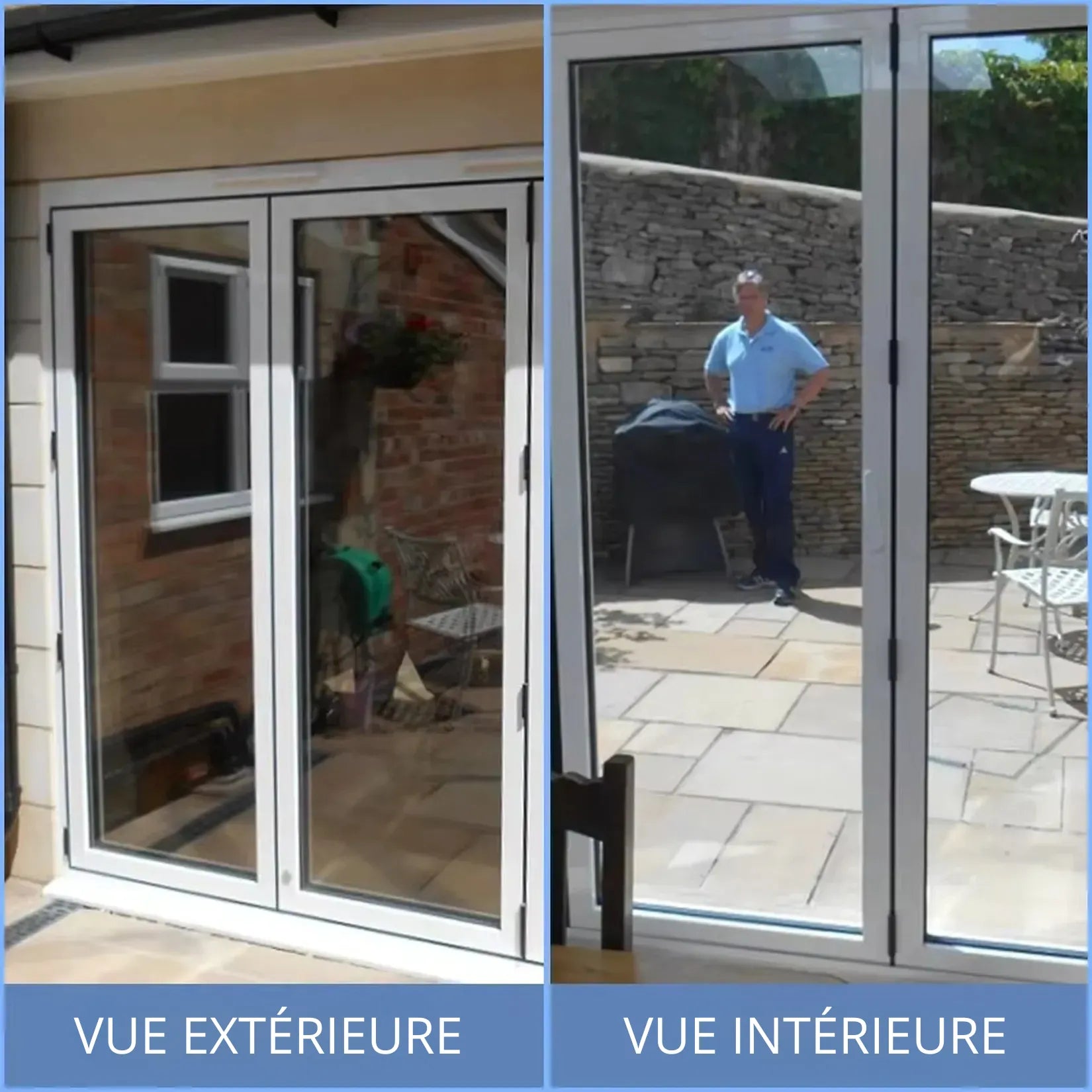 Miroir Fumé effet sans tain vue extérieure et vue intérieure.