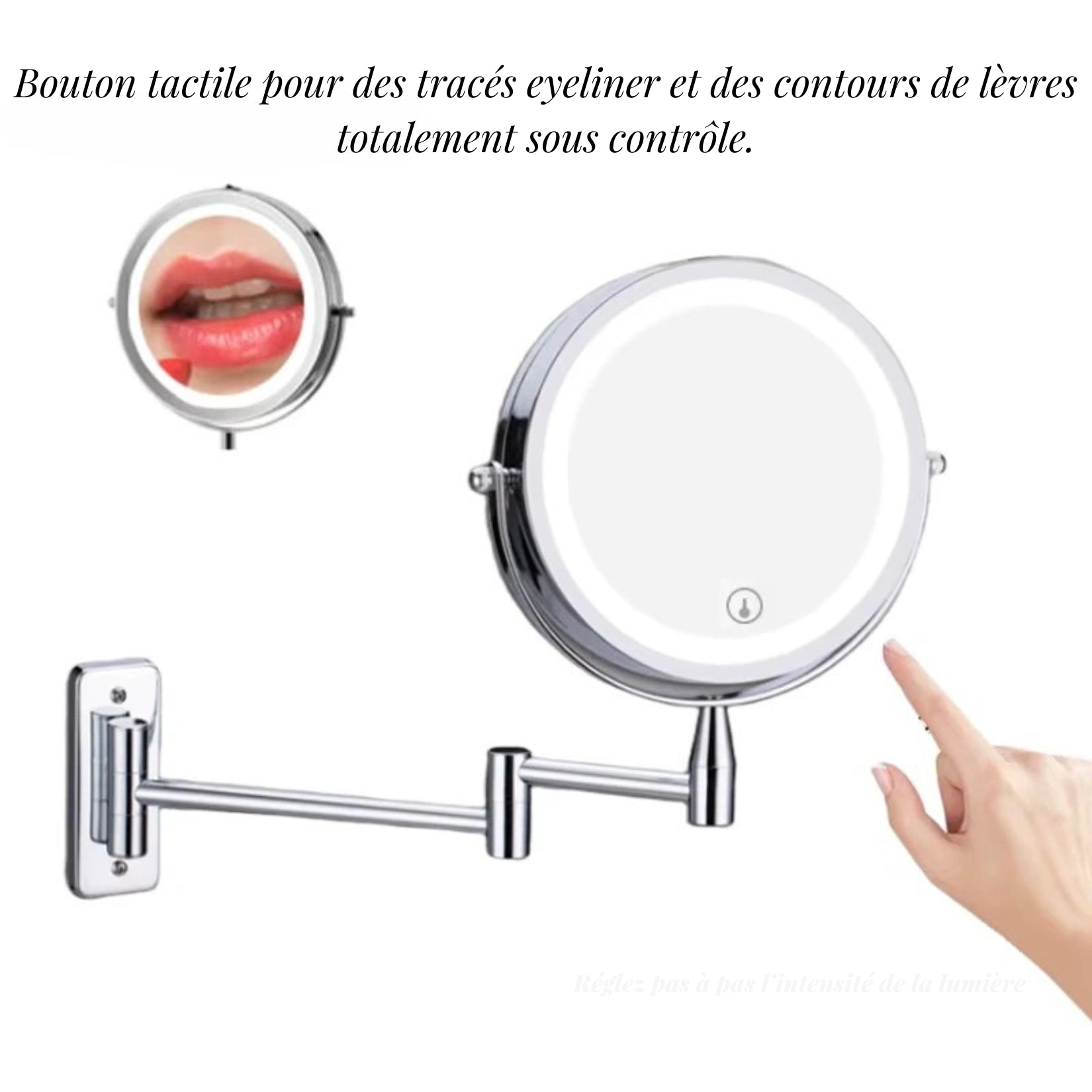 Miroir grossissant LED avec luminosité réglable pour un confort optimal.