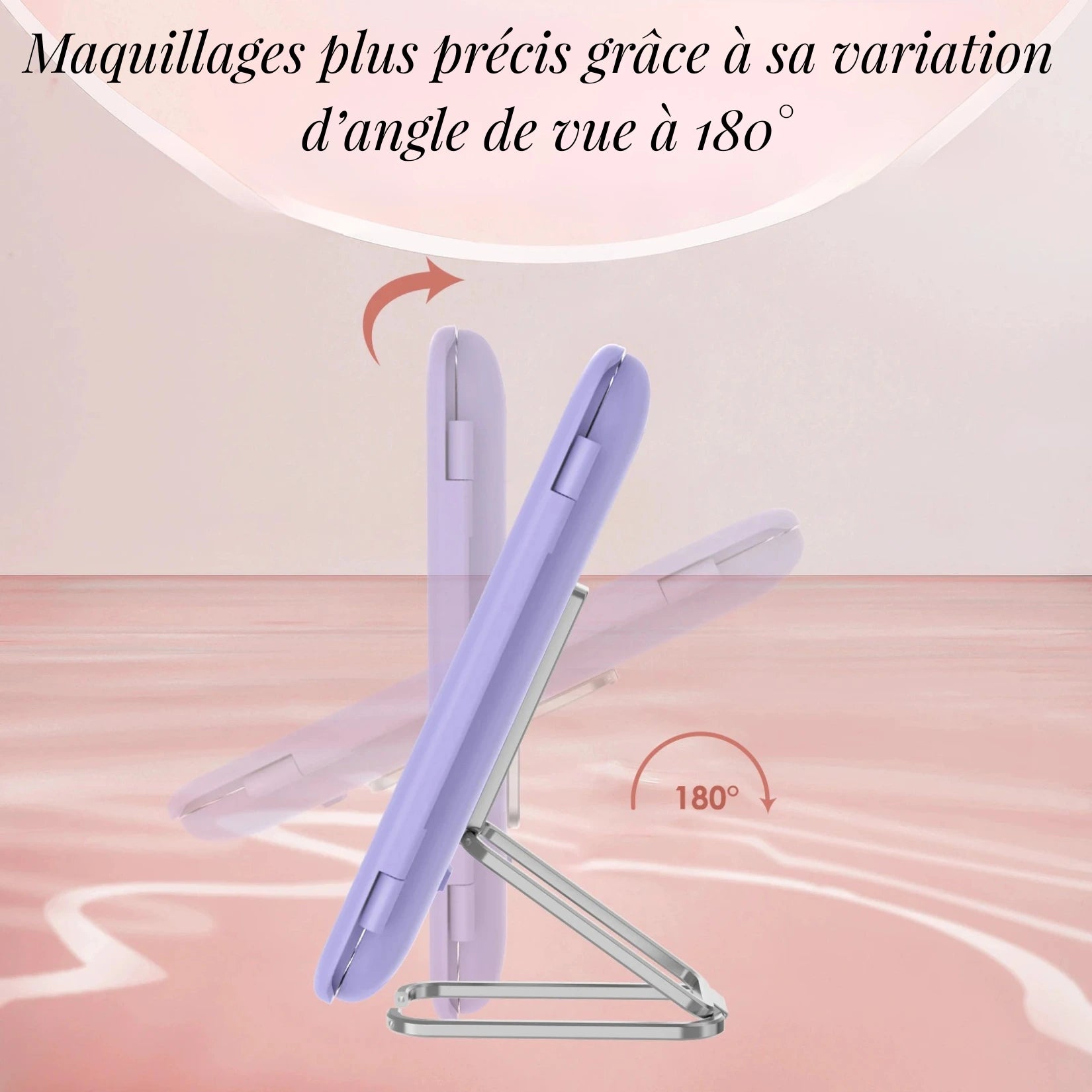 Rotation pratique à 180° du miroir grossissant lumineux pour angle optimal.