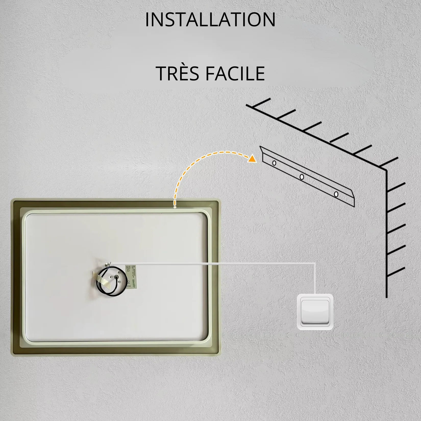 Miroir Grossissant Mural installation facile fixation murale par rail.