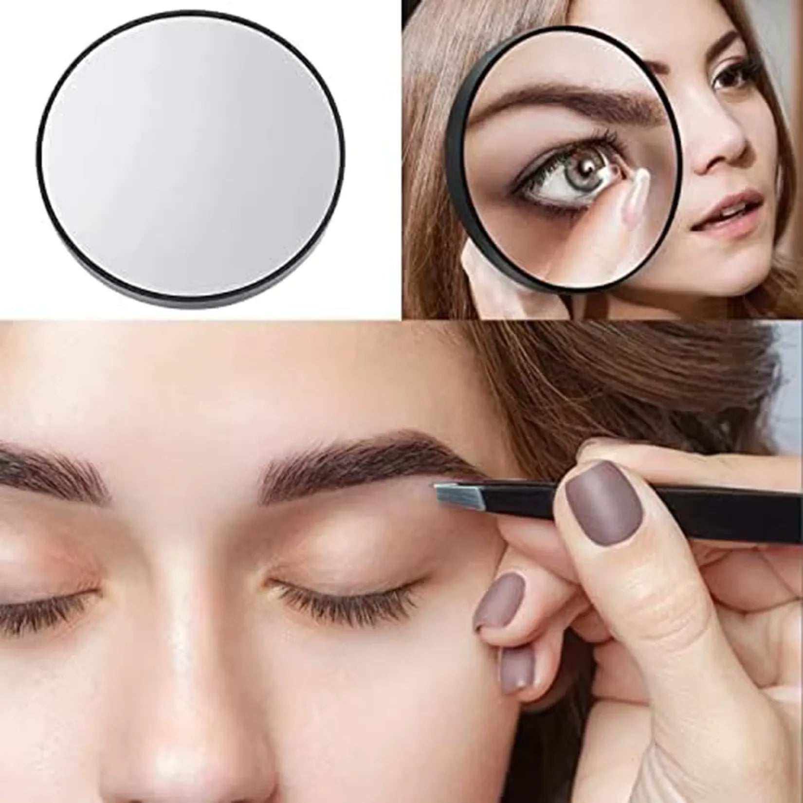Miroir grossissant à ventouse – maquillage, épilation sourcils et soin visage.