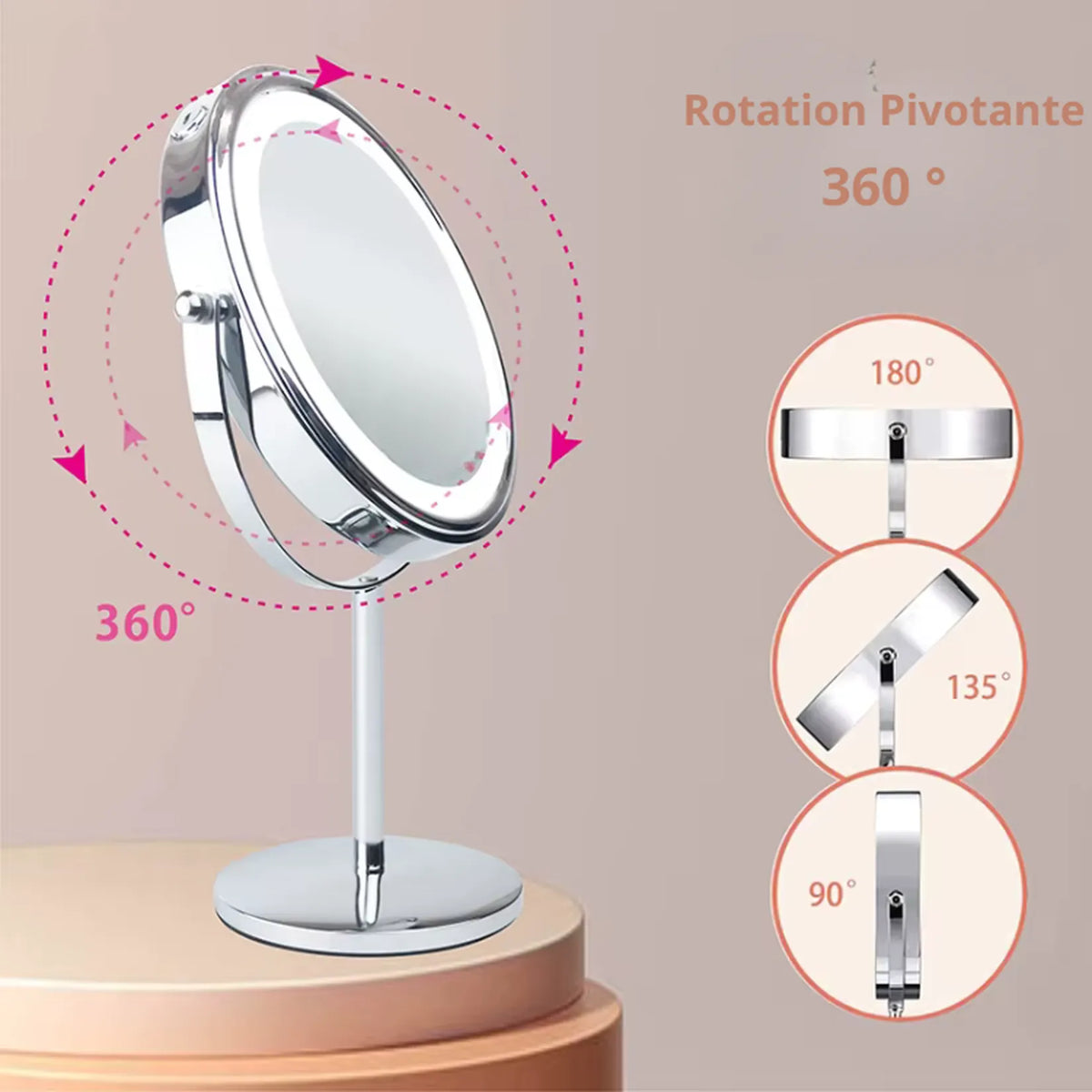 Miroir grossissant x7 sur pied avec rotation pivotante 360°.
