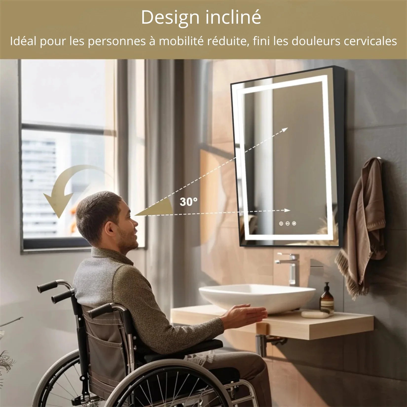 Miroir Inclinable Réglages Température de Couleur et Luminosité.