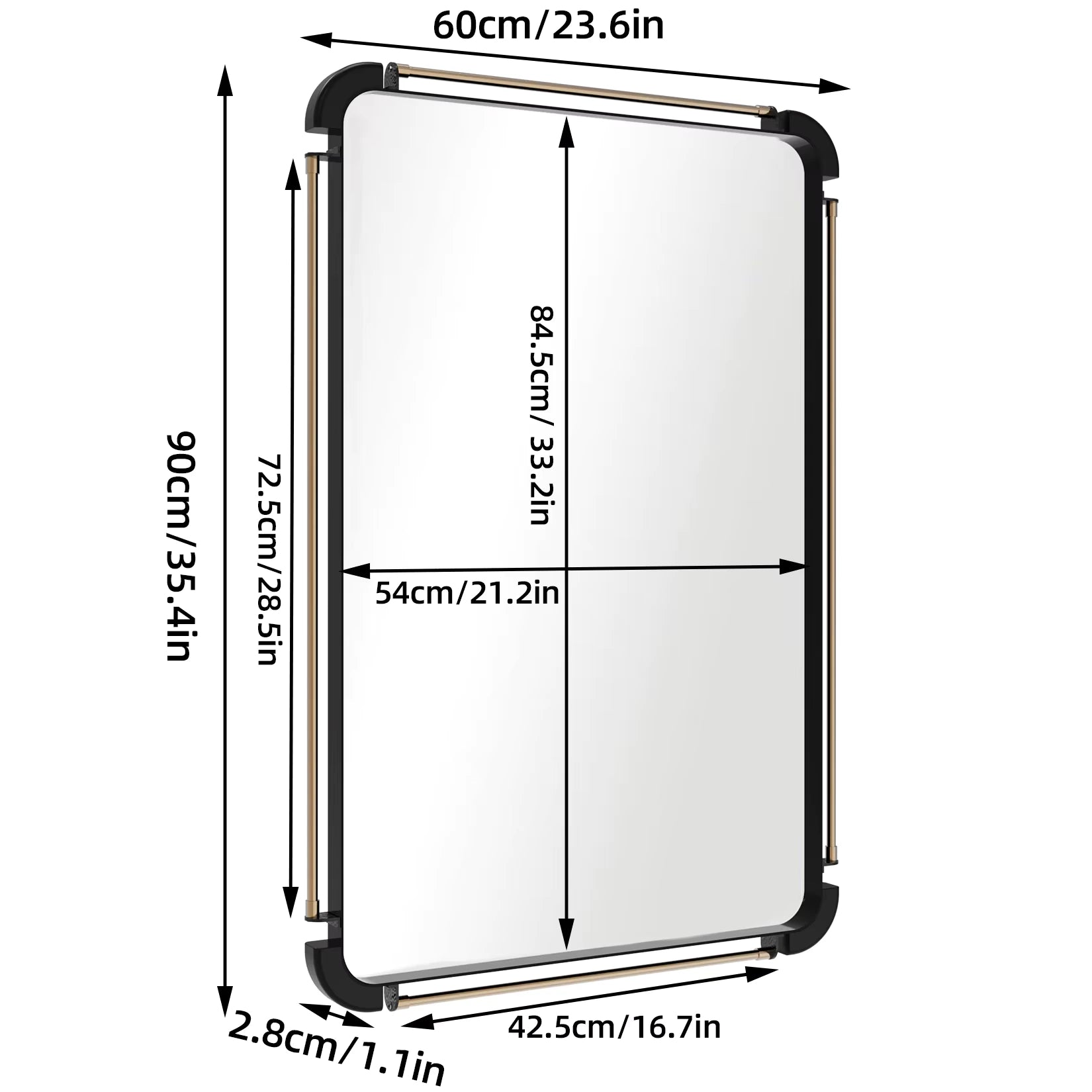 Miroir industriel incroyable avec ses dimensions précises et détails techniques.