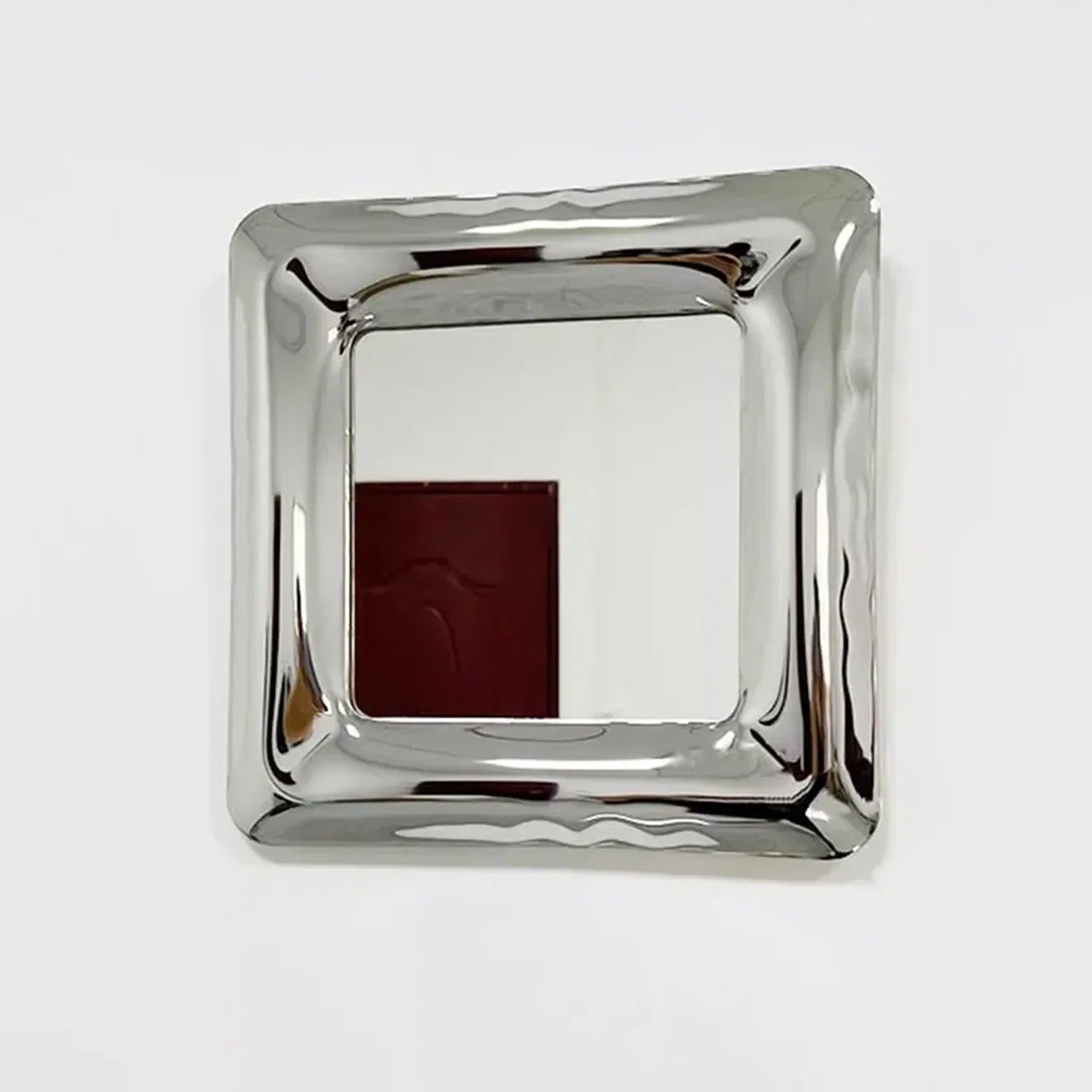 Miroir inox poli carré 36 cm cadre chrome bombé.