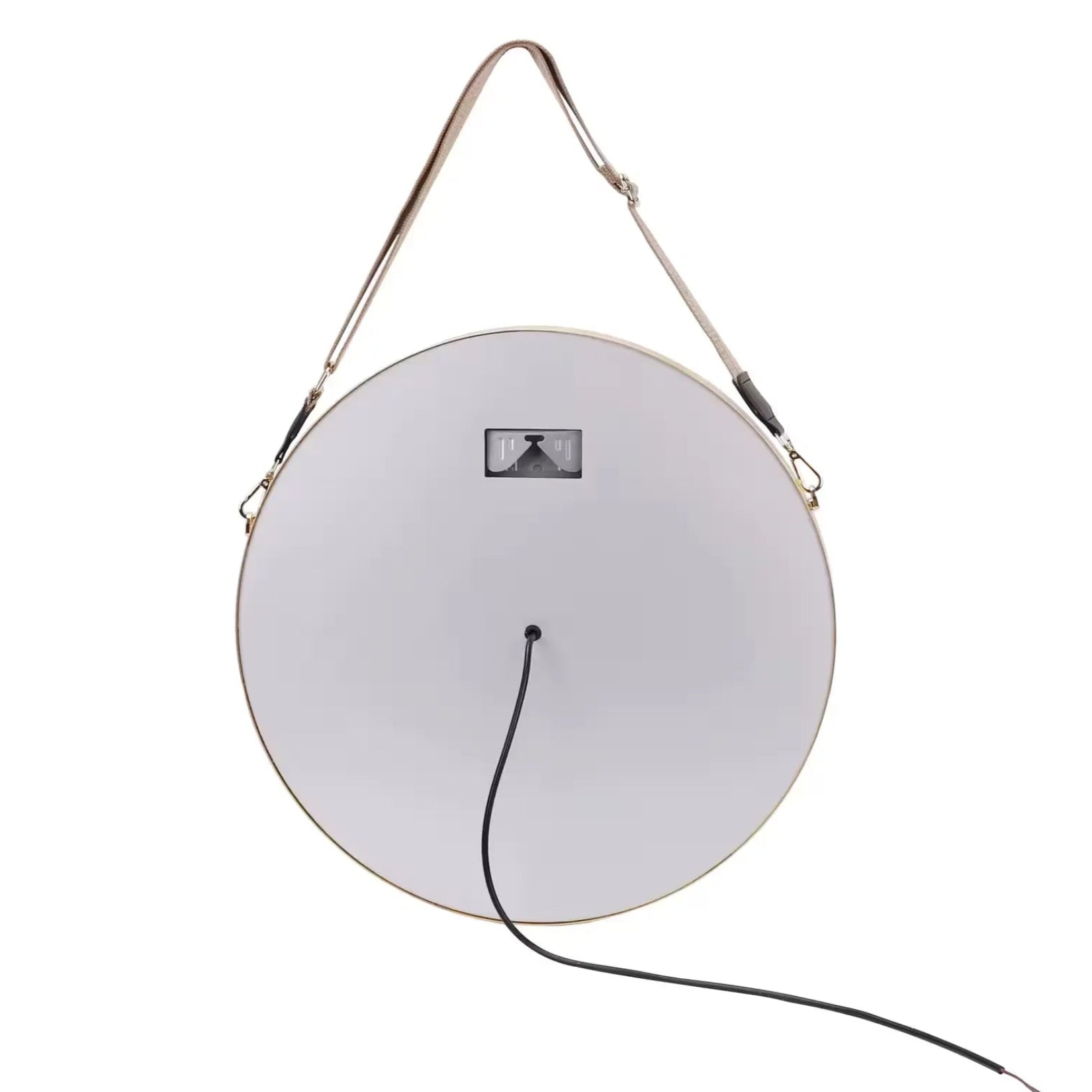 Dos du miroir LED rond doré – câblage à raccorder, prise non fournie (hardwired).