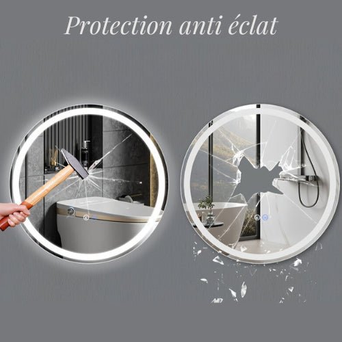 Miroir Led Rond Salle De Bain avec verre trempé et protection anti-éclat pour plus de sécurité.