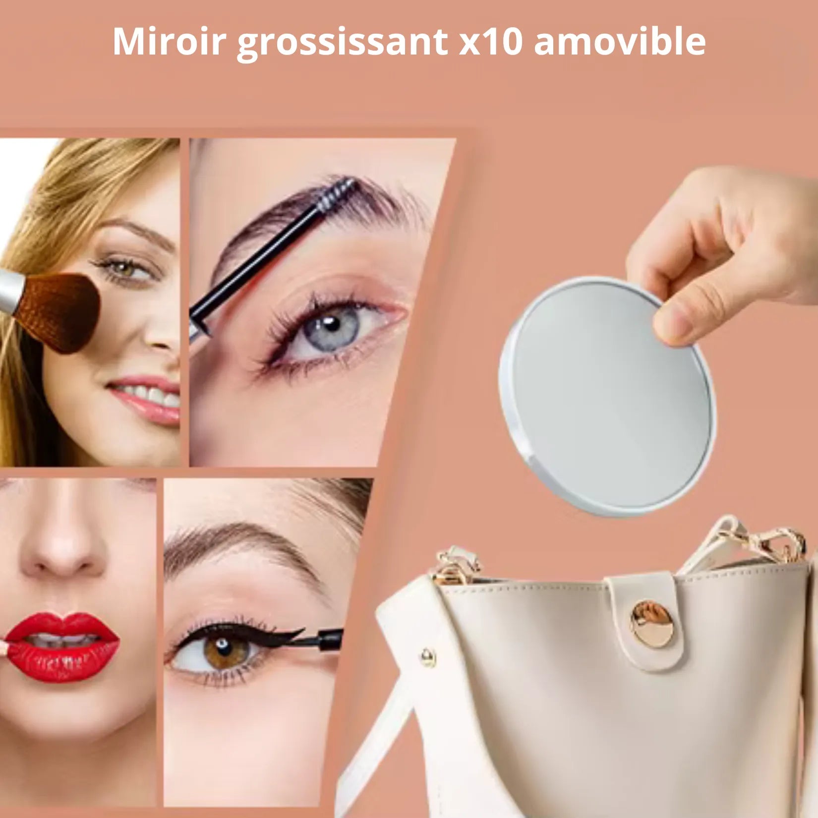 Miroir Lumineux Grossissant loupe x10 amovible transportable dans sac.