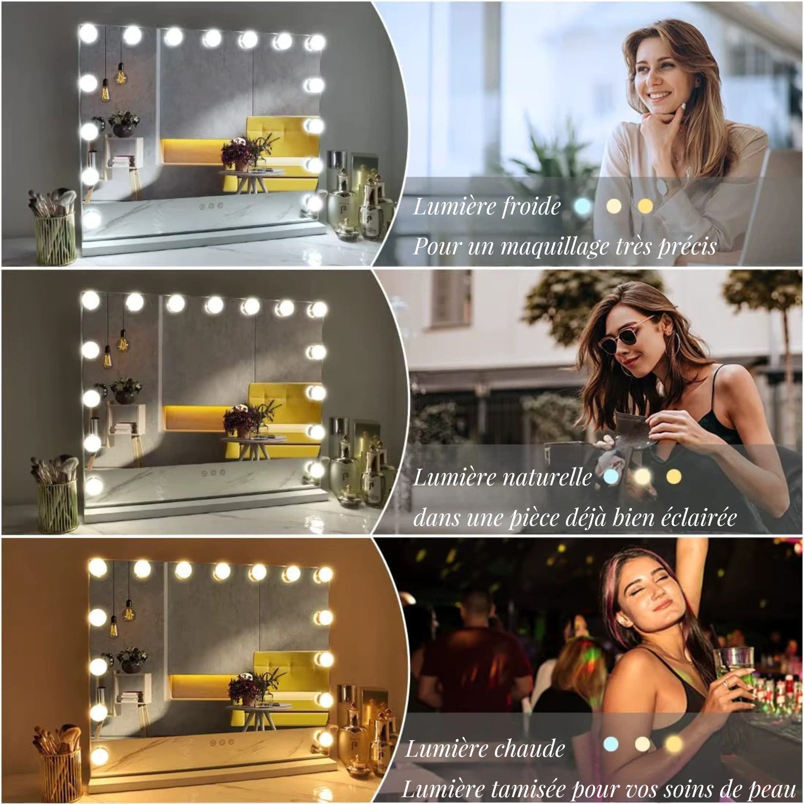 Comparaison des différentes températures de lumière du miroir lumineux