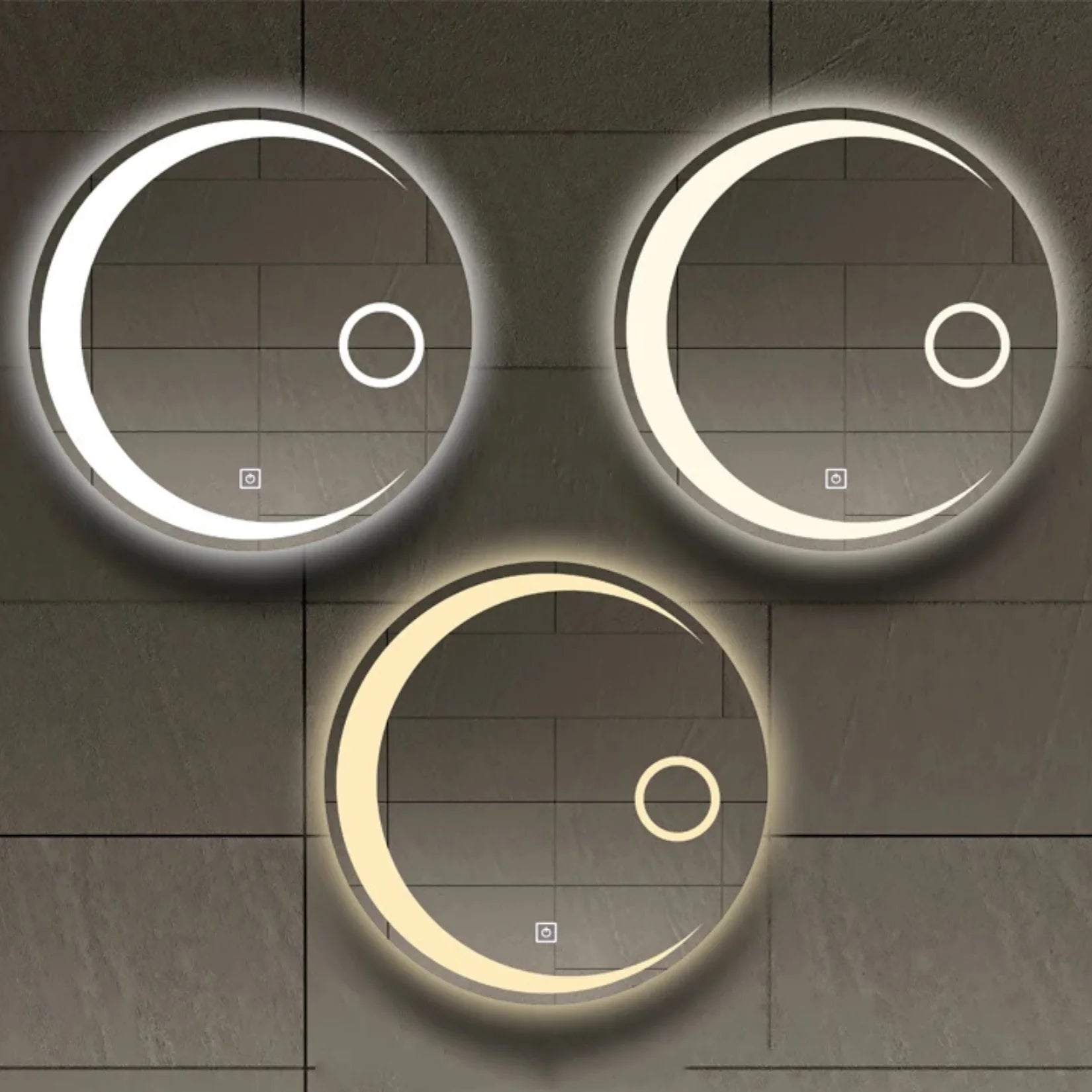 Miroir lune LED comparatif lumière froide neutre chaude.