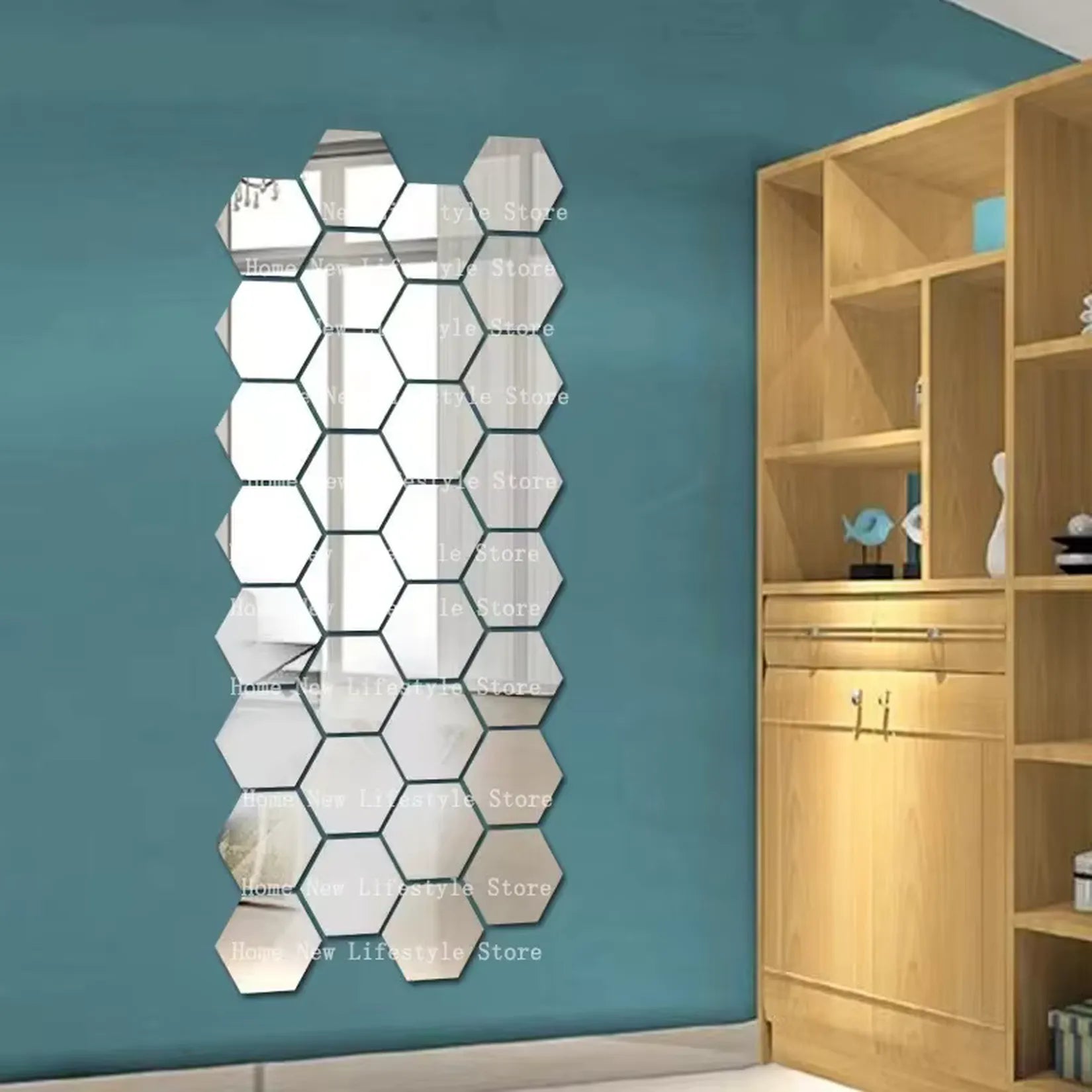 Miroir Mosaïque Hexagonal Pose Verticale Couloir.
