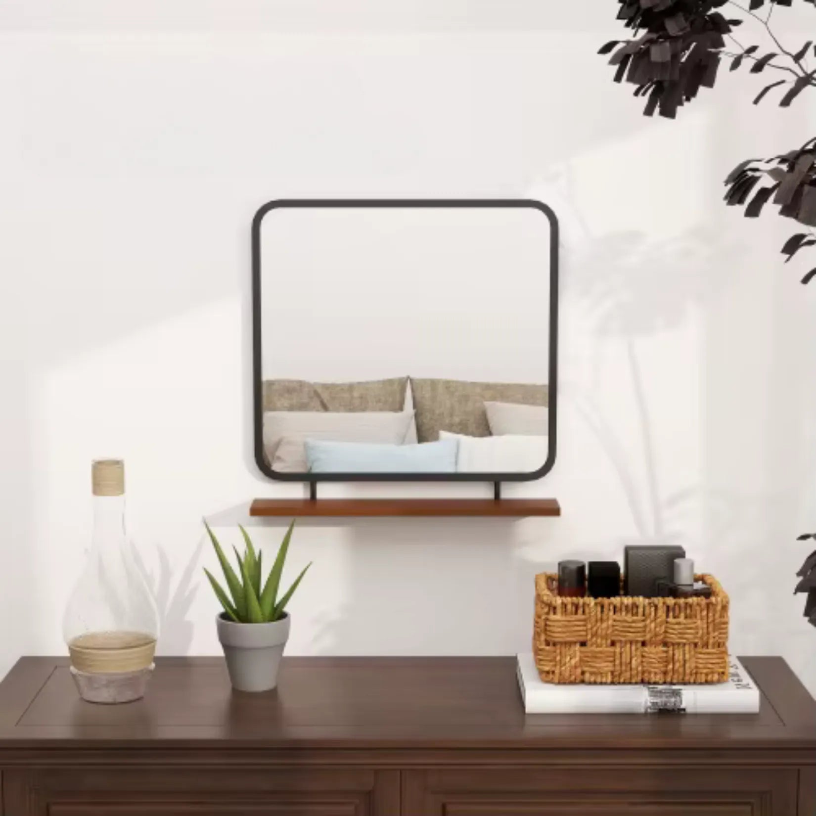 Miroir Mural Bois et Métal pour une Décoration Intérieure Minimaliste.